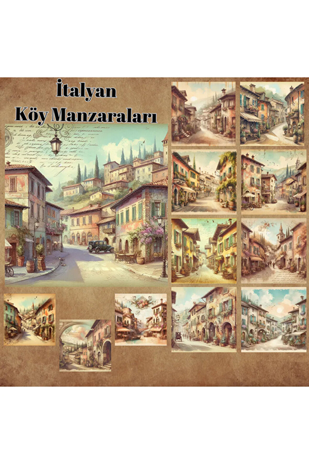 İtalyan Köy Manzaraları Vintage 12 Adet Scrapbook Bullet Journal Mat Planlayıcı Sticker Etiket Seti