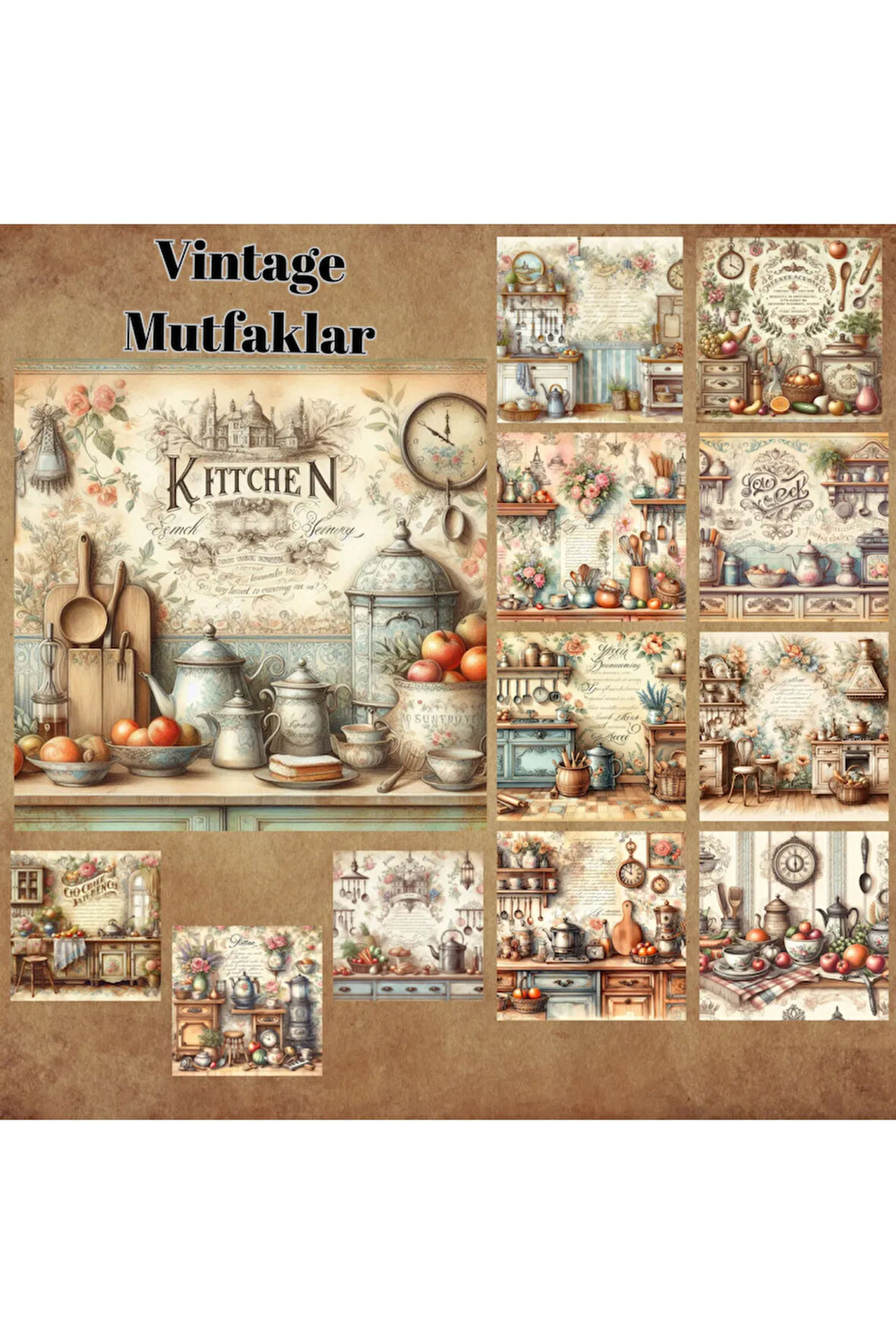 Mutfaklar Vintage 12 Adet Scrapbook Bullet Journal Mat Planlayıcı Sticker Etiket Seti