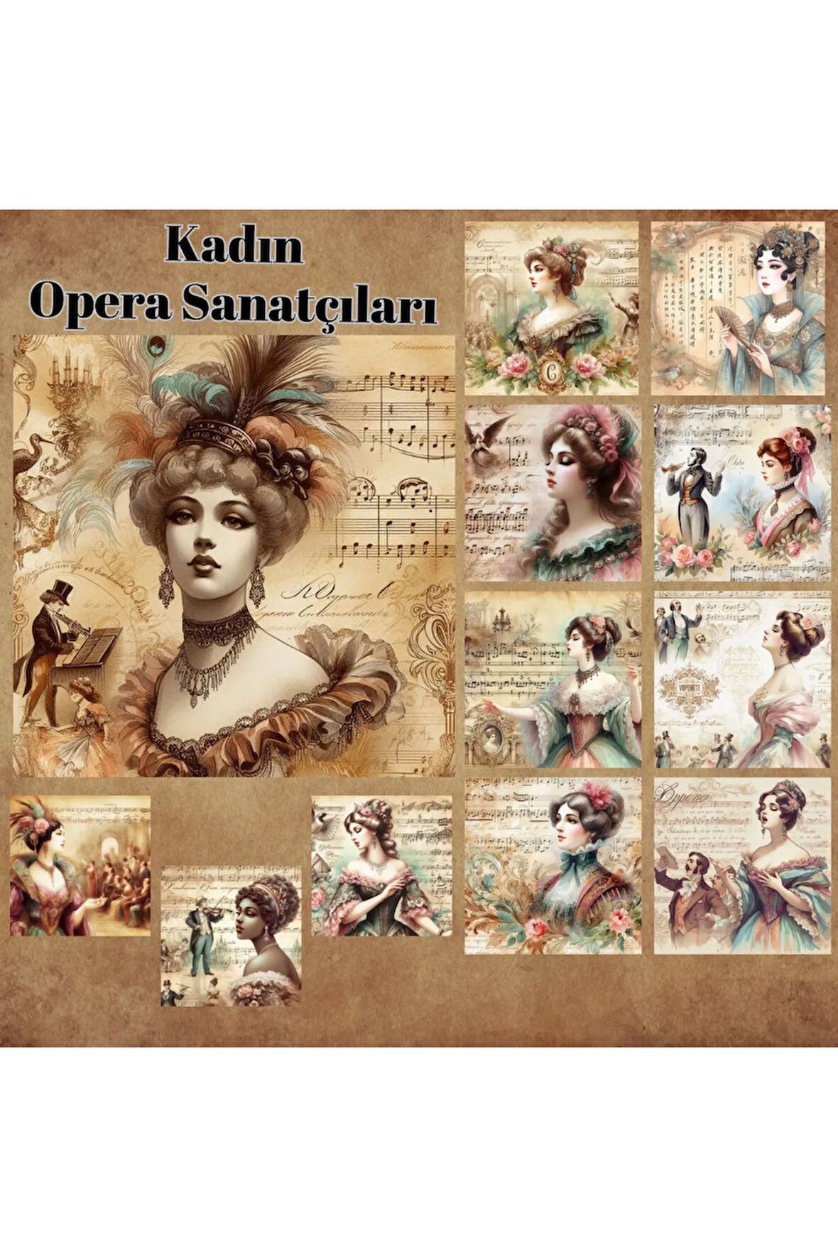 Kadın Opera Sanatçıları Vintage 12 Adet Scrapbook Bullet Journal Mat Planlayıcı Sticker Etiket Seti