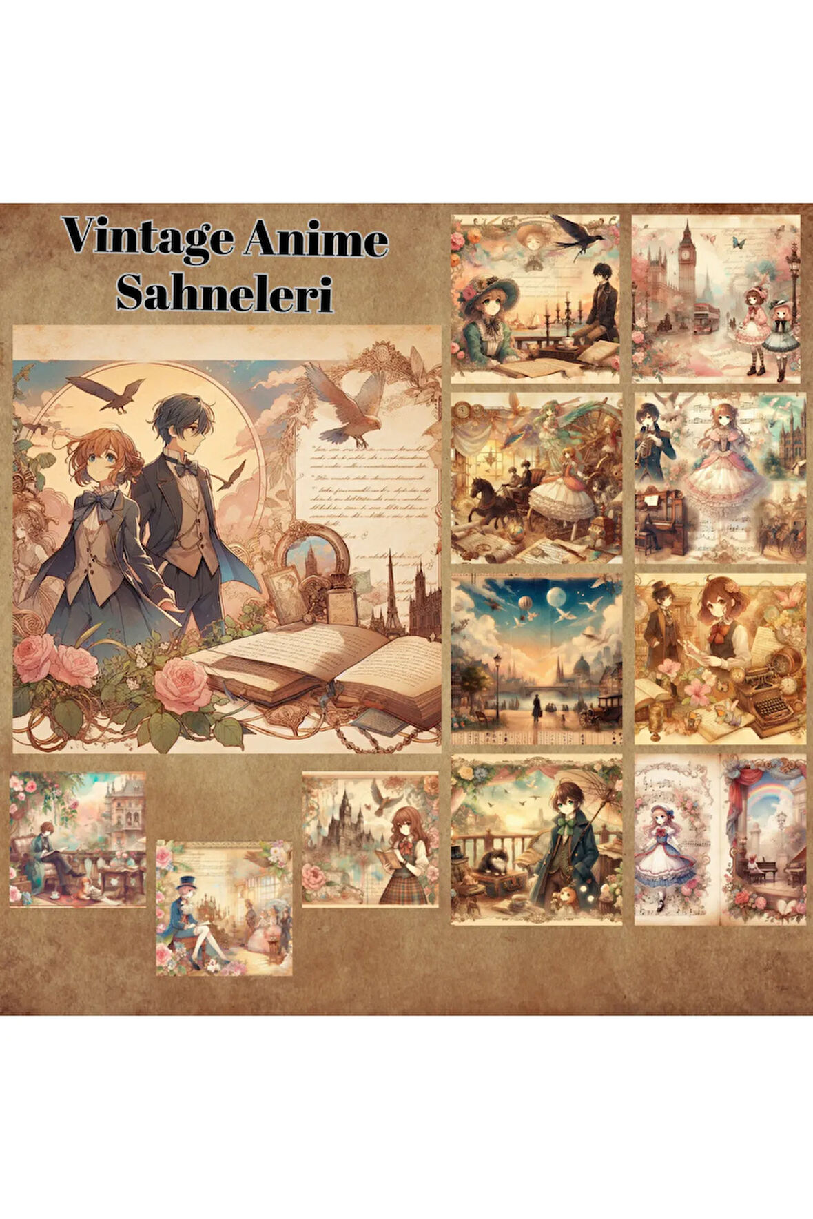 Anime Sahneleri Vintage 12 Adet Scrapbook Bullet Journal Mat Planlayıcı Sticker Etiket Seti