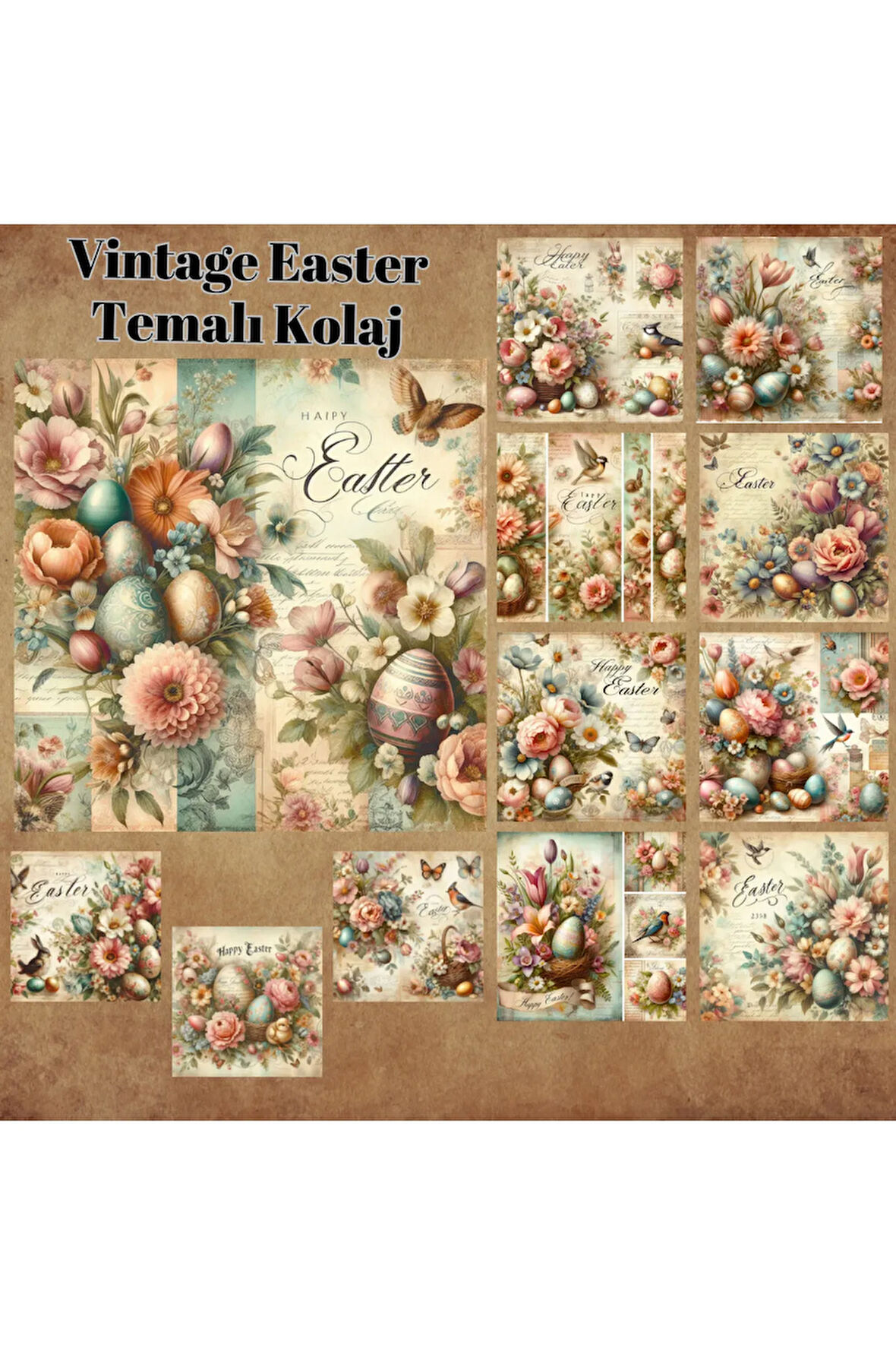 Easter Temalı Vintage 12 Adet Scrapbook Bullet Journal Mat Planlayıcı Sticker Etiket Seti