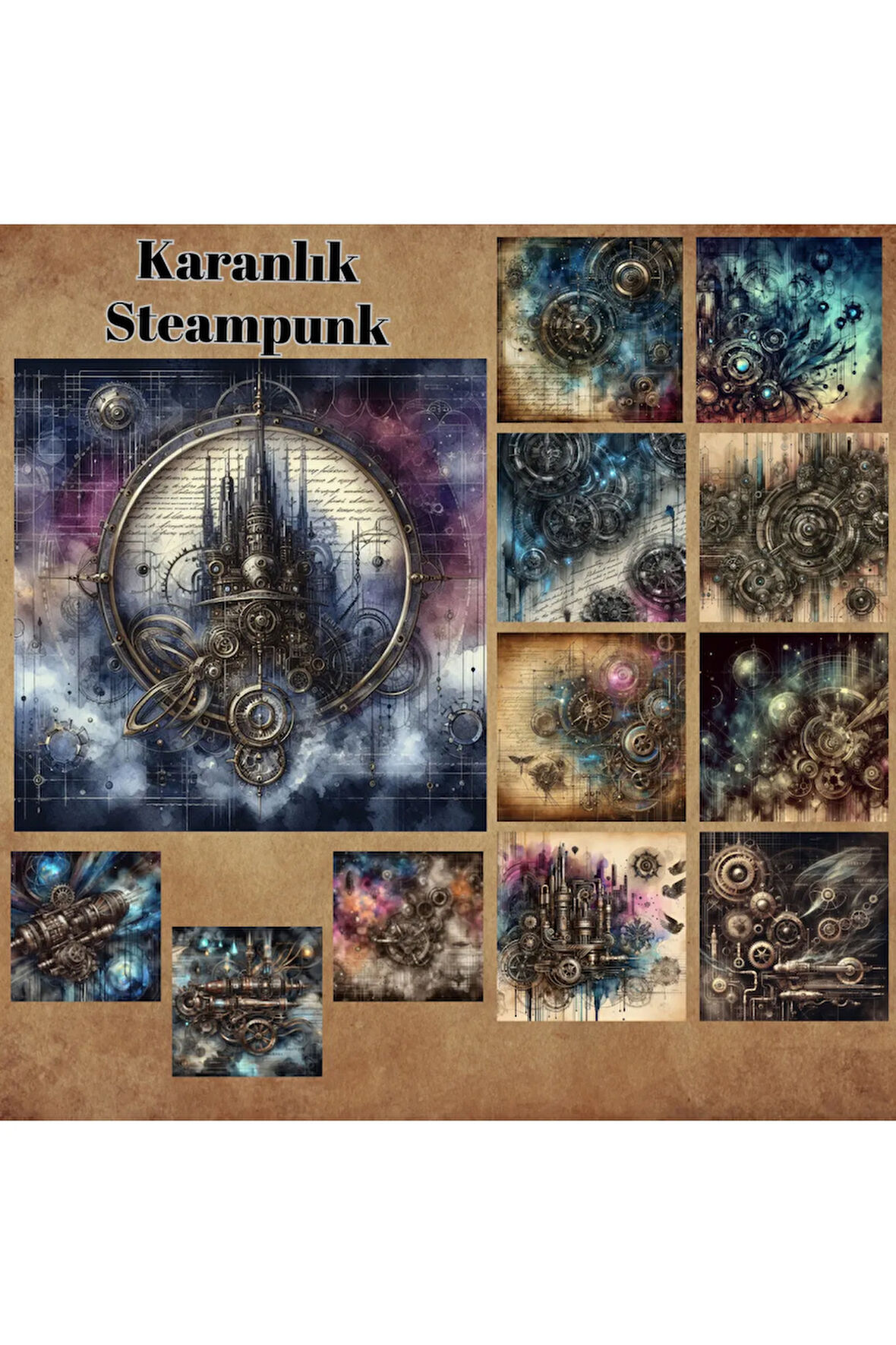 Karanlık (Dark) Steampunk Vintage 12 Adet Scrapbook Bullet Journal Mat Planlama Sticker Etiket Seti