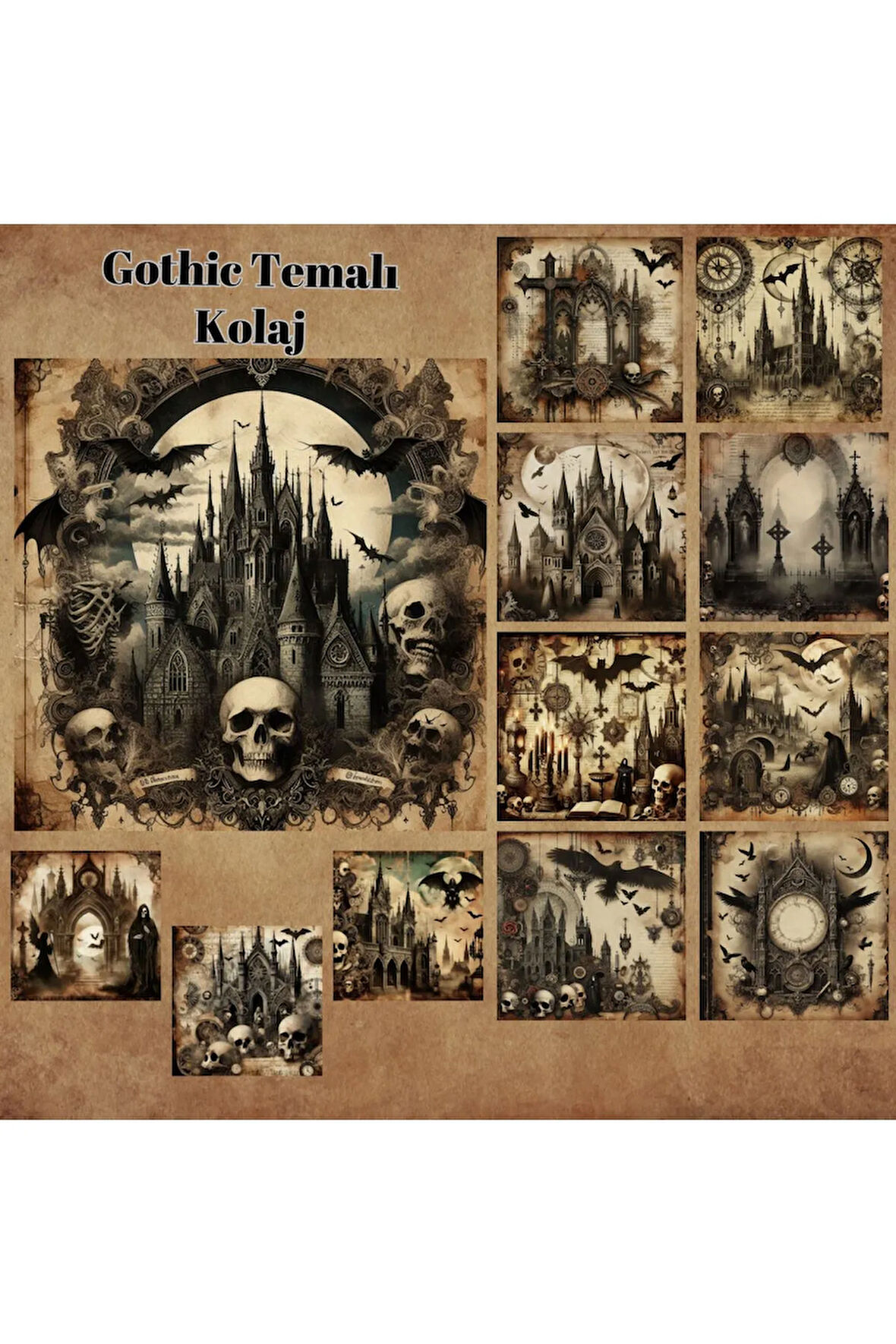 Gothic Temalı Kolaj Vintage 12 Adet Scrapbook Bullet Journal Mat Planlayıcı Sticker Etiket Seti