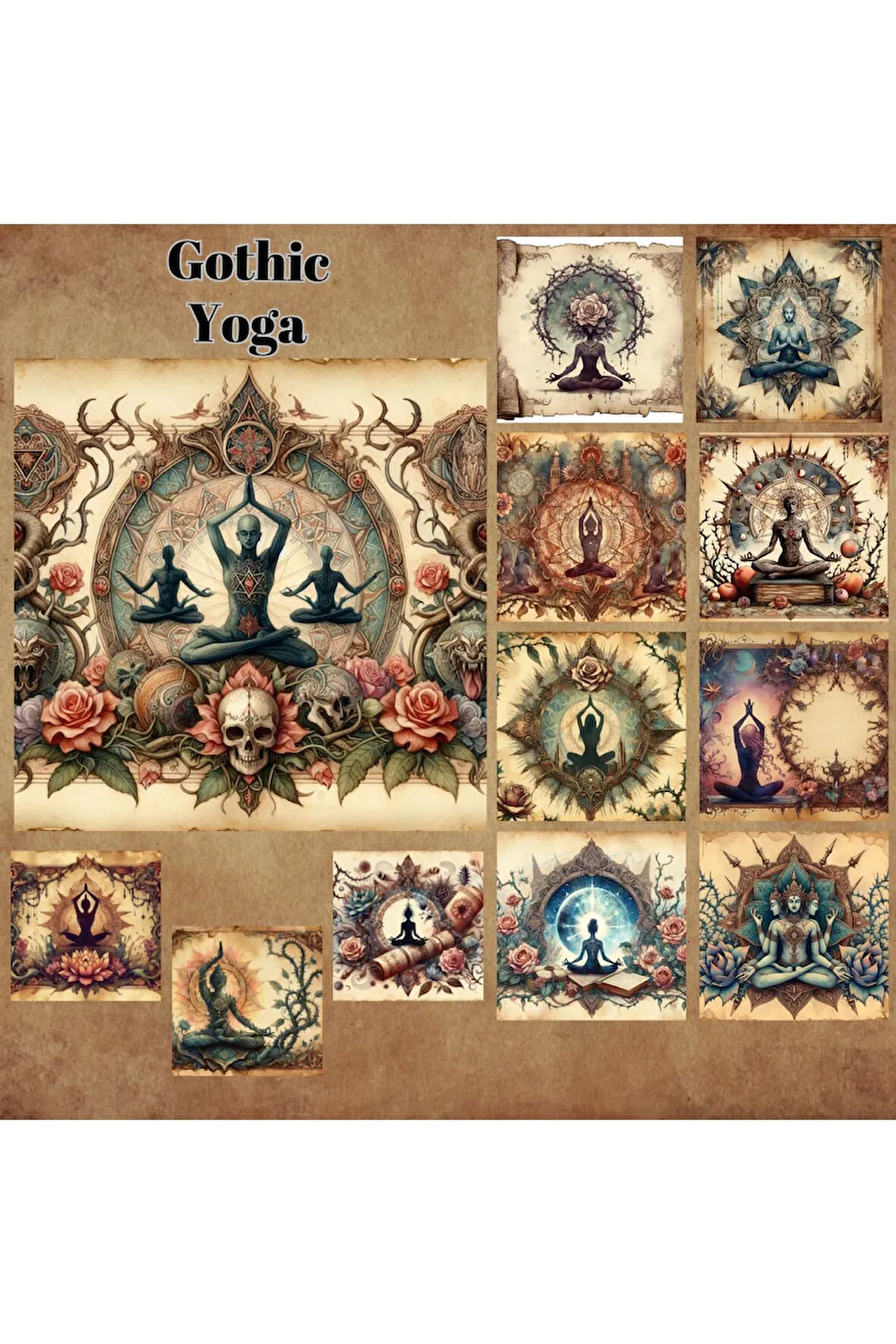 Gothic Yoga Vintage 12 Adet Scrapbook Bullet Journal Mat Planlayıcı Sticker Etiket Seti
