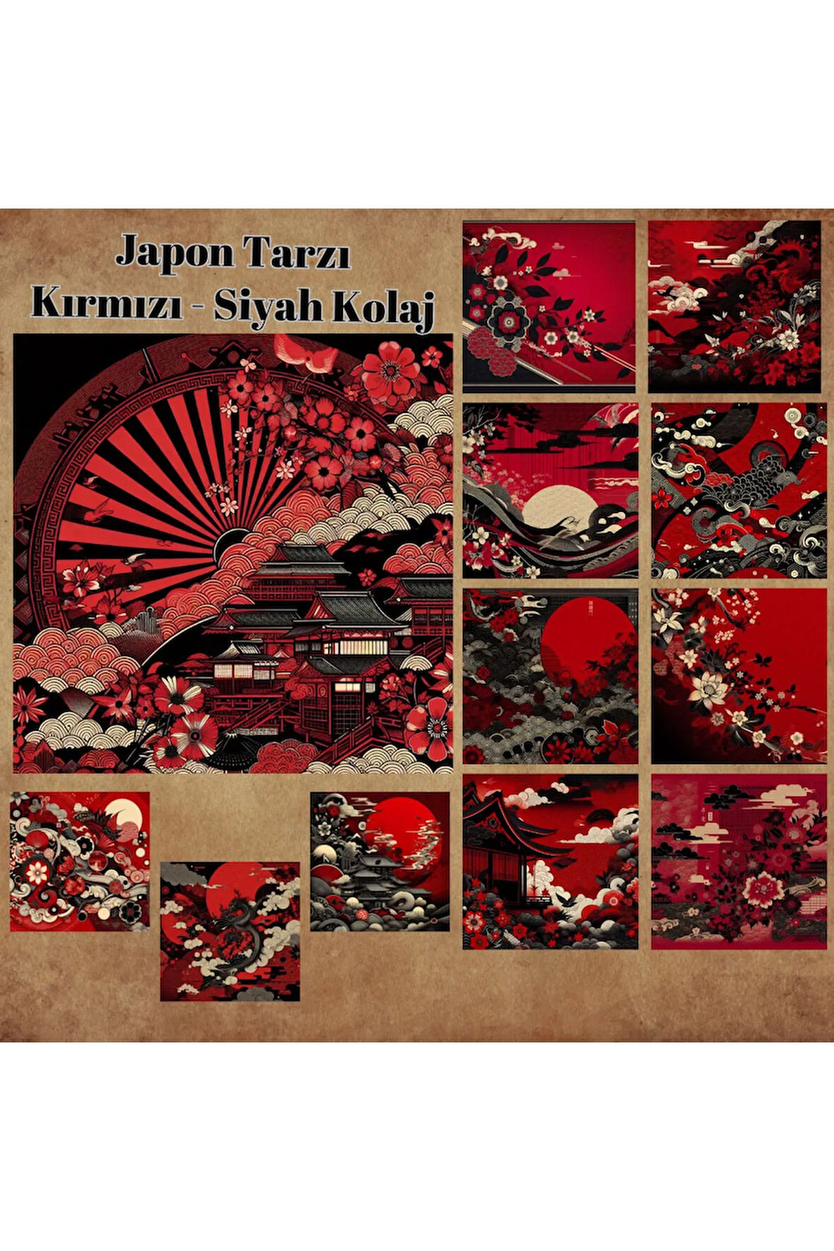 Japon Tarzı Kırmızı Siyah Kolaj Vintage 12 Adet Scrapbook Bullet Journal Mat Planlayıcı Sticker