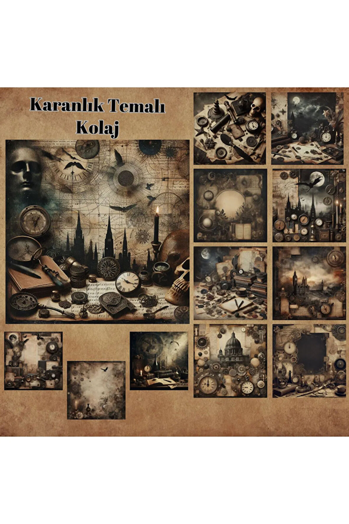 Karanlık Temalı Kolaj Vintage 12 Adet Scrapbook Bullet Journal Mat Planlayıcı Sticker Etiket Seti