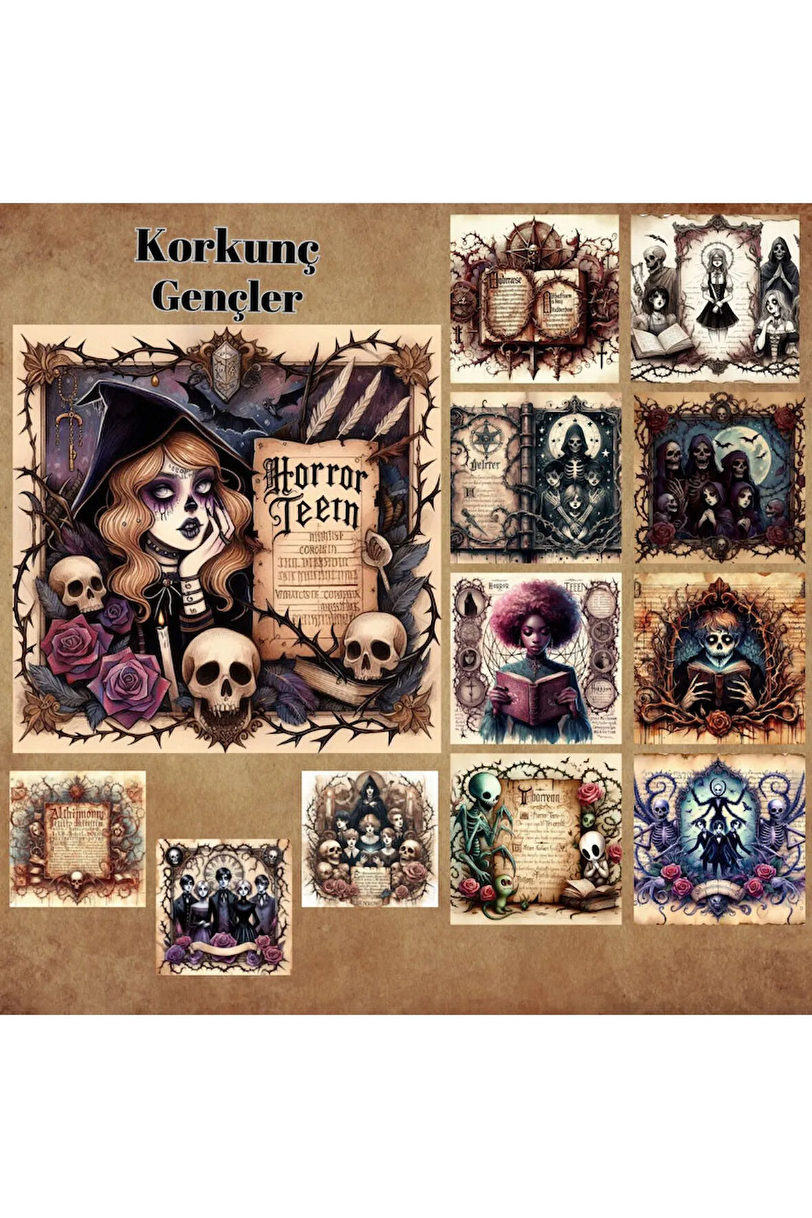 Korkutucu Gençler Vintage 12 Adet Scrapbook Bullet Journal Mat Planlayıcı Sticker Etiket Seti