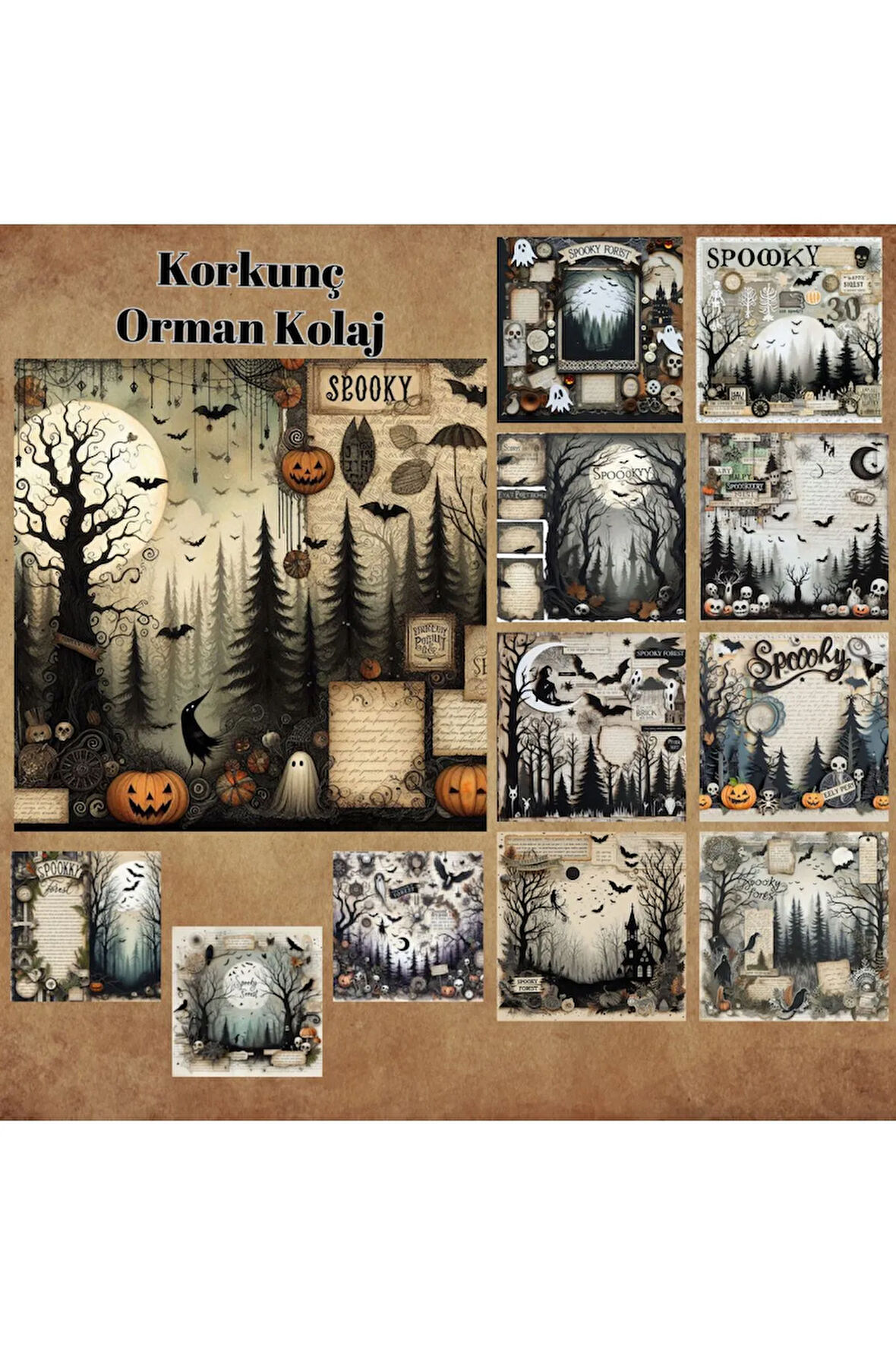 Korkutucu Orman Manzaraları Vintage 12 Adet Scrapbook Bullet Journal Mat Planlayıcı Sticker Etiket