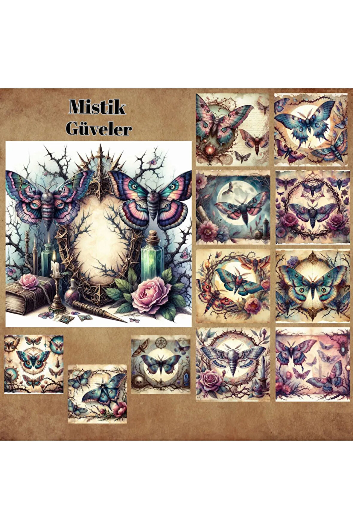 Mistik Güveler Vintage 12 Adet Scrapbook Bullet Journal Mat Planlayıcı Sticker Etiket Seti