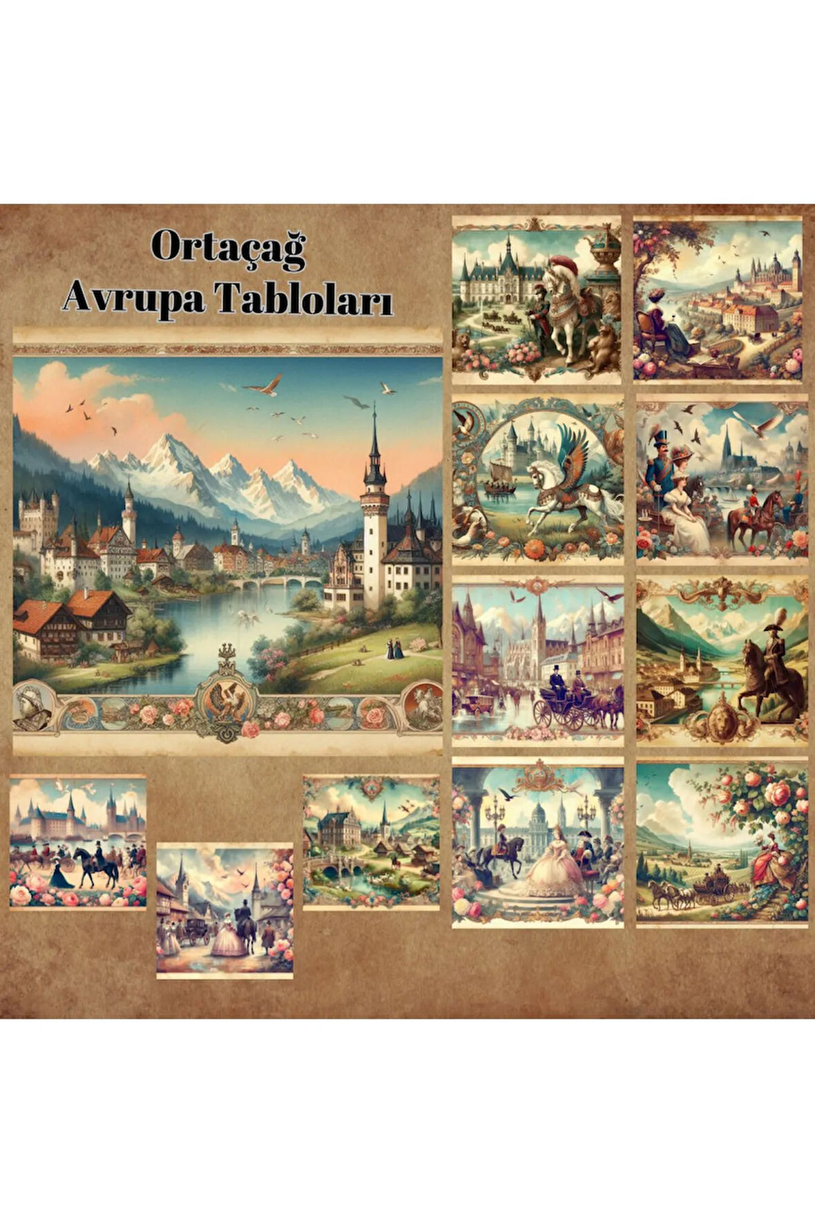 Orta Çağ Avrupa Tabloları Vintage 12 Adet Scrapbook Bullet Journal Mat Planlayıcı Sticker Etiket Set