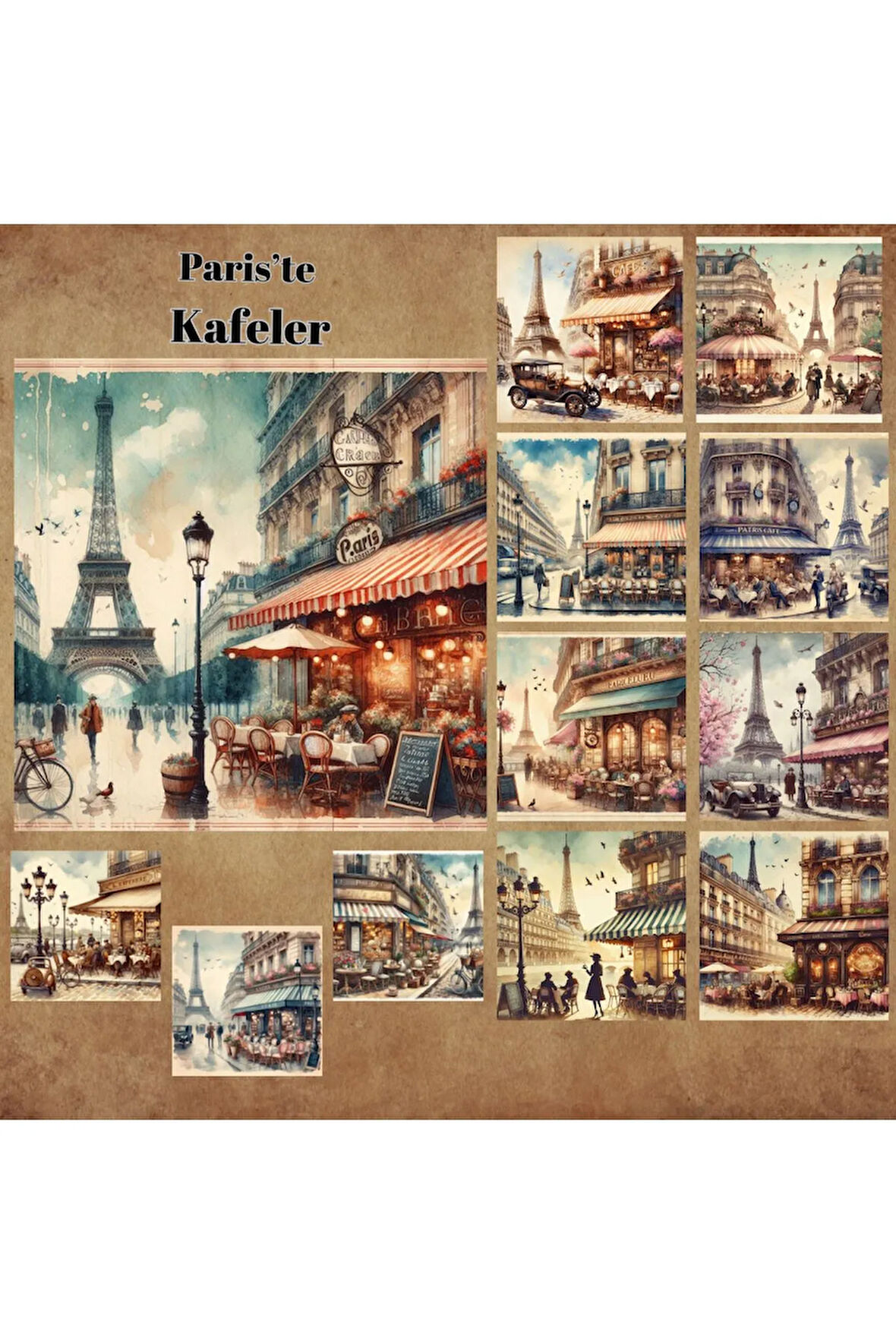 Paris Kafeleri Vintage 12 Adet Scrapbook Bullet Journal Mat Planlayıcı Sticker Etiket Seti
