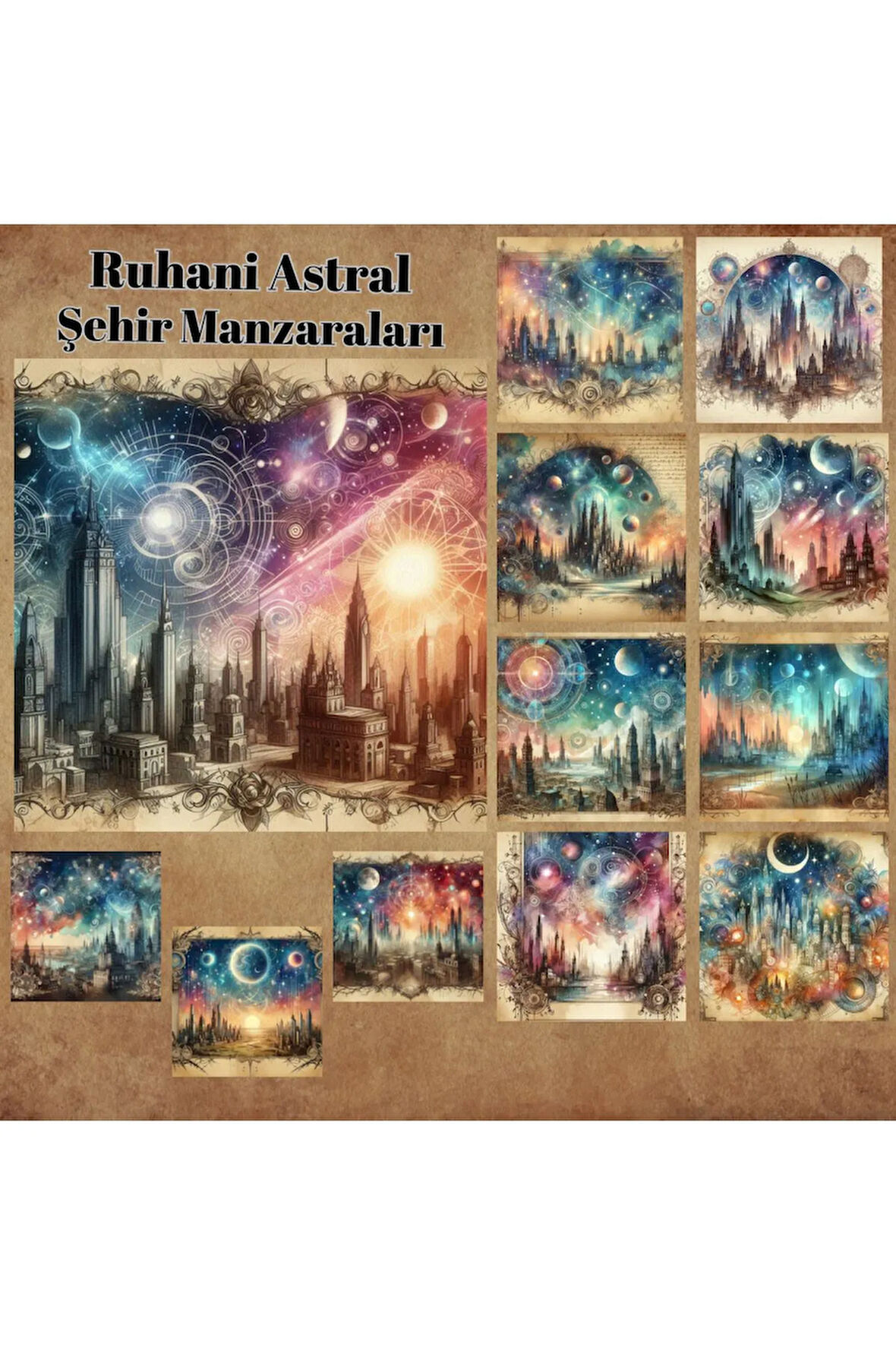 Ruhani Astral Şehir Manzaraları 12 Adet Scrapbook Bullet Journal Mat Planlayıcı Sticker Etiket Seti