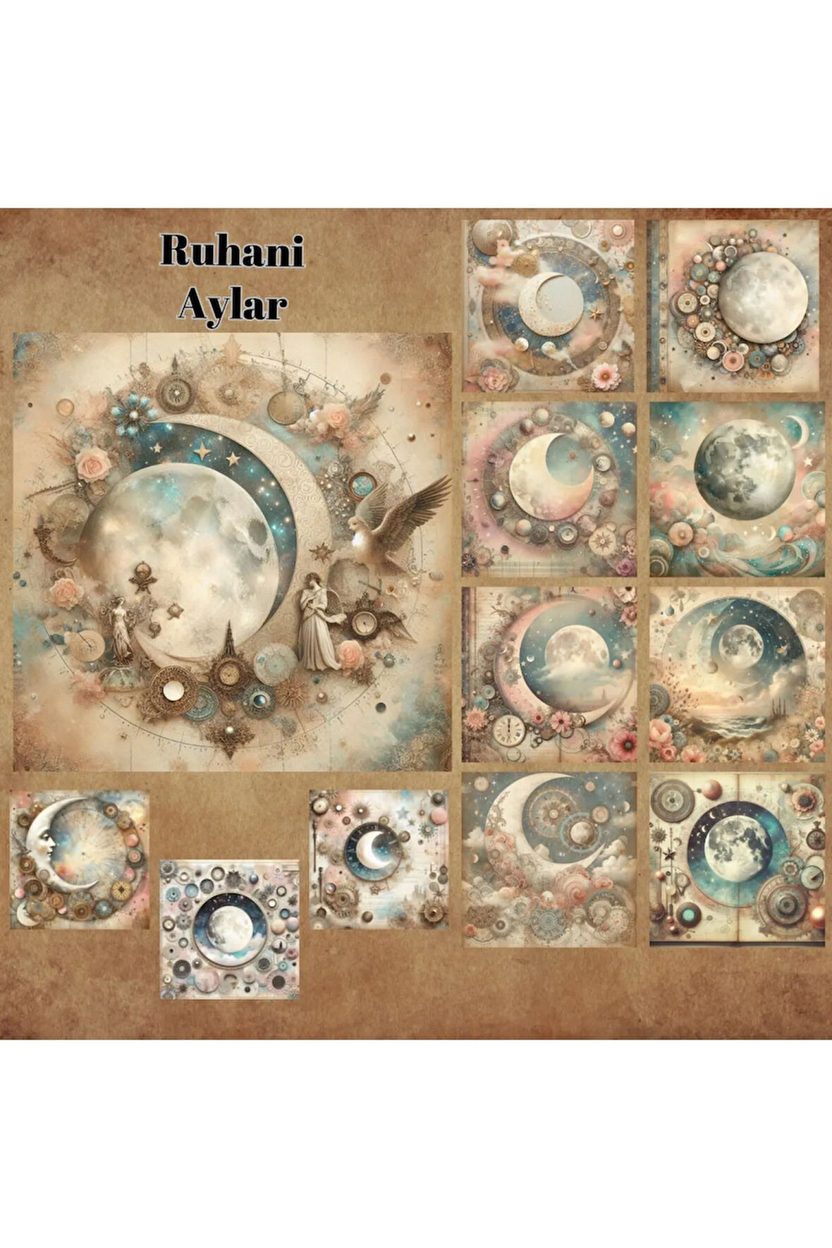Ruhani Astral Aylar Vintage 12 Adet Scrapbook Bullet Journal Mat Planlayıcı Sticker Etiket Seti