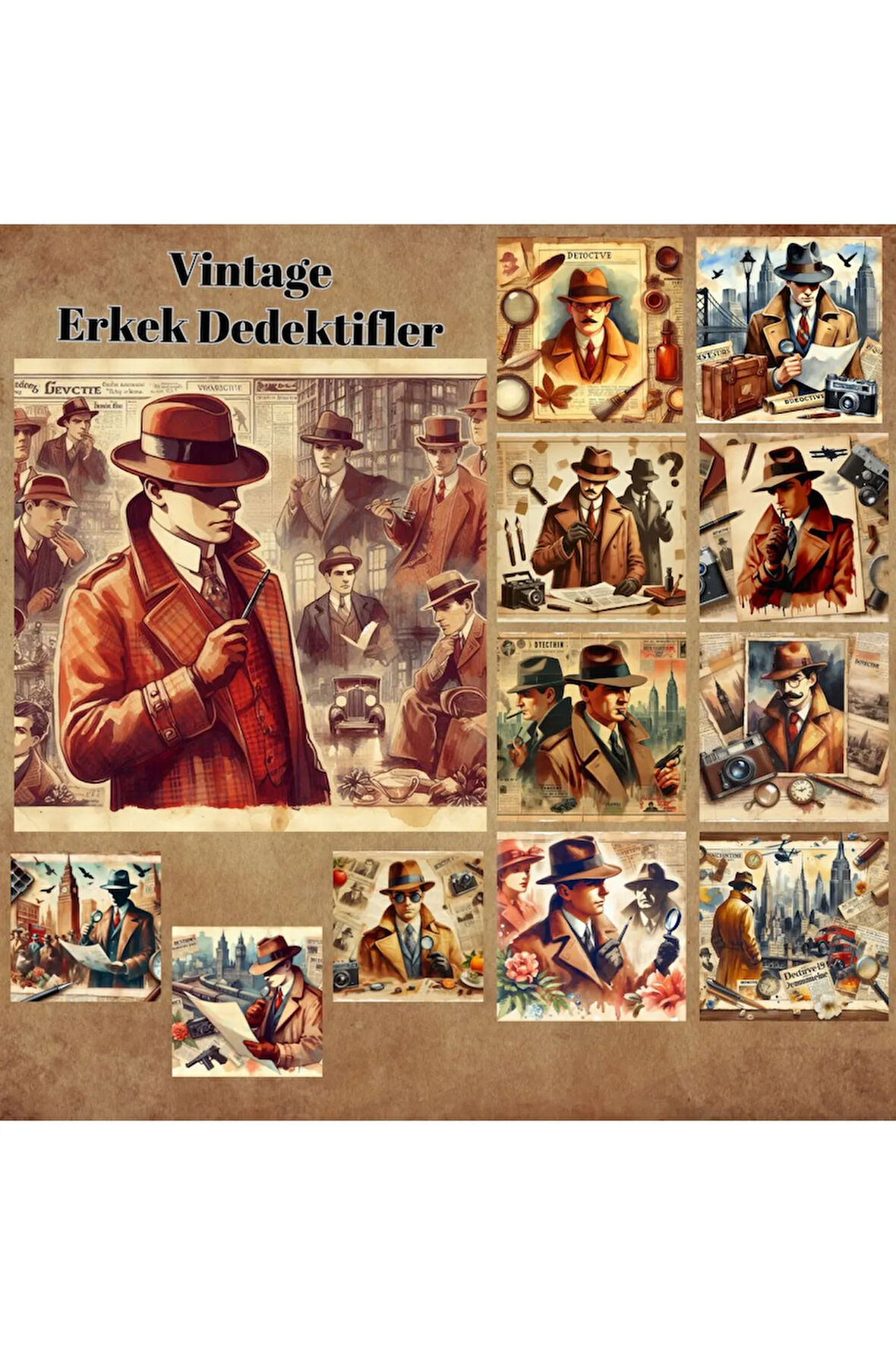 Erkek Dedektifler Vintage 12 Adet Scrapbook Bullet Journal Mat Planlayıcı Sticker Etiket Seti