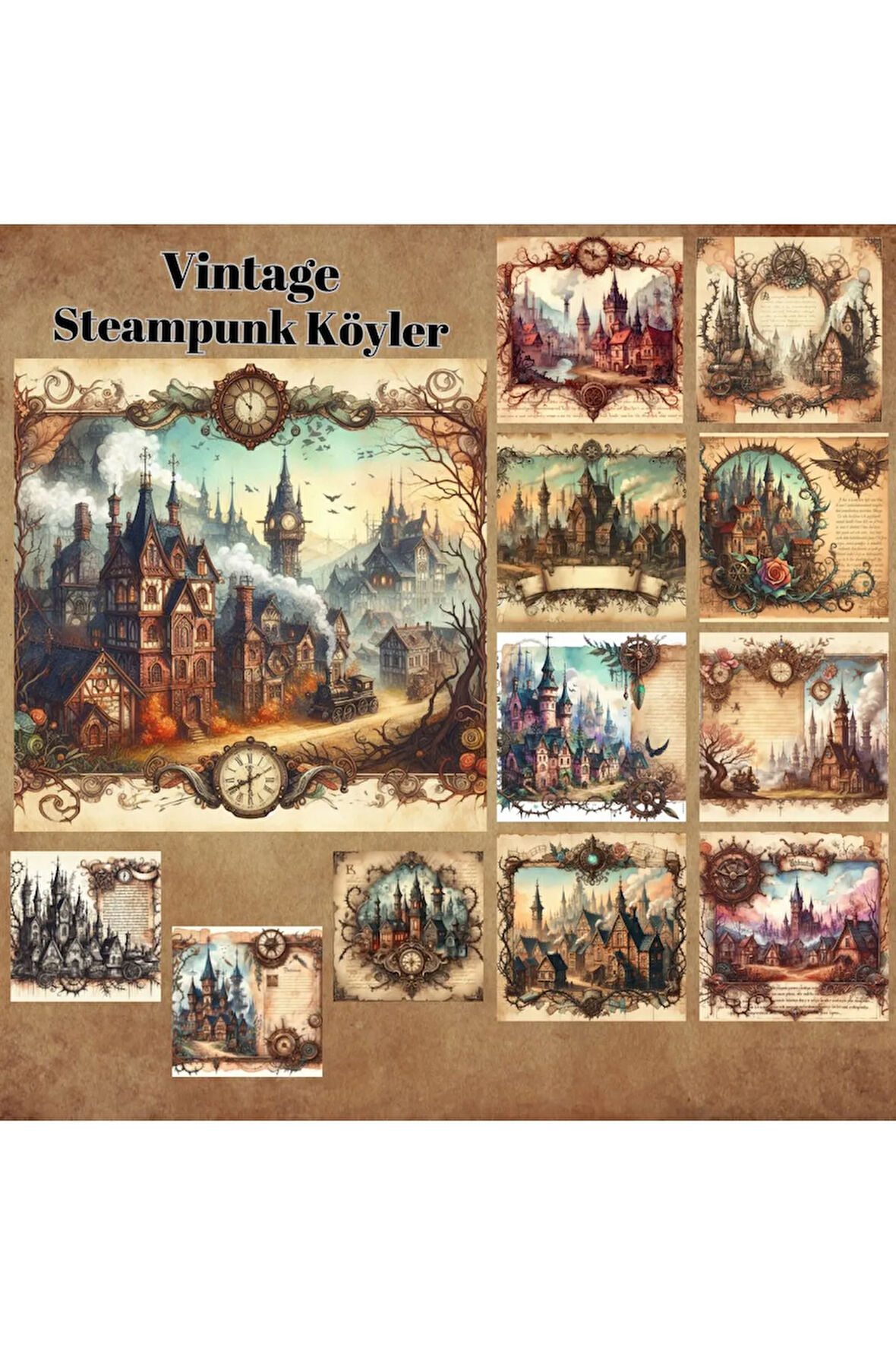 Steampunk Köyler Vintage 12 Adet Scrapbook Bullet Journal Mat Planlayıcı Sticker Etiket Seti