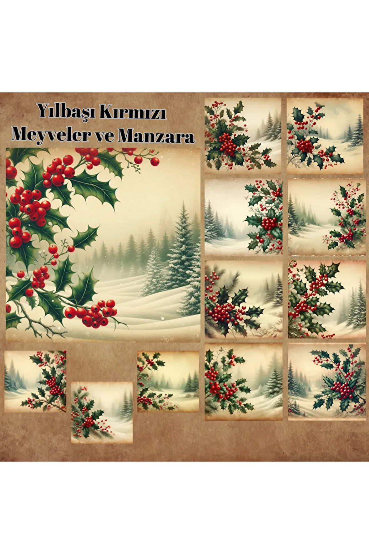 Yılbaşı Kokinalı Manzaralar Vintage 12 Adet Scrapbook Bullet Journal Mat Planlayıcı Sticker Etiket