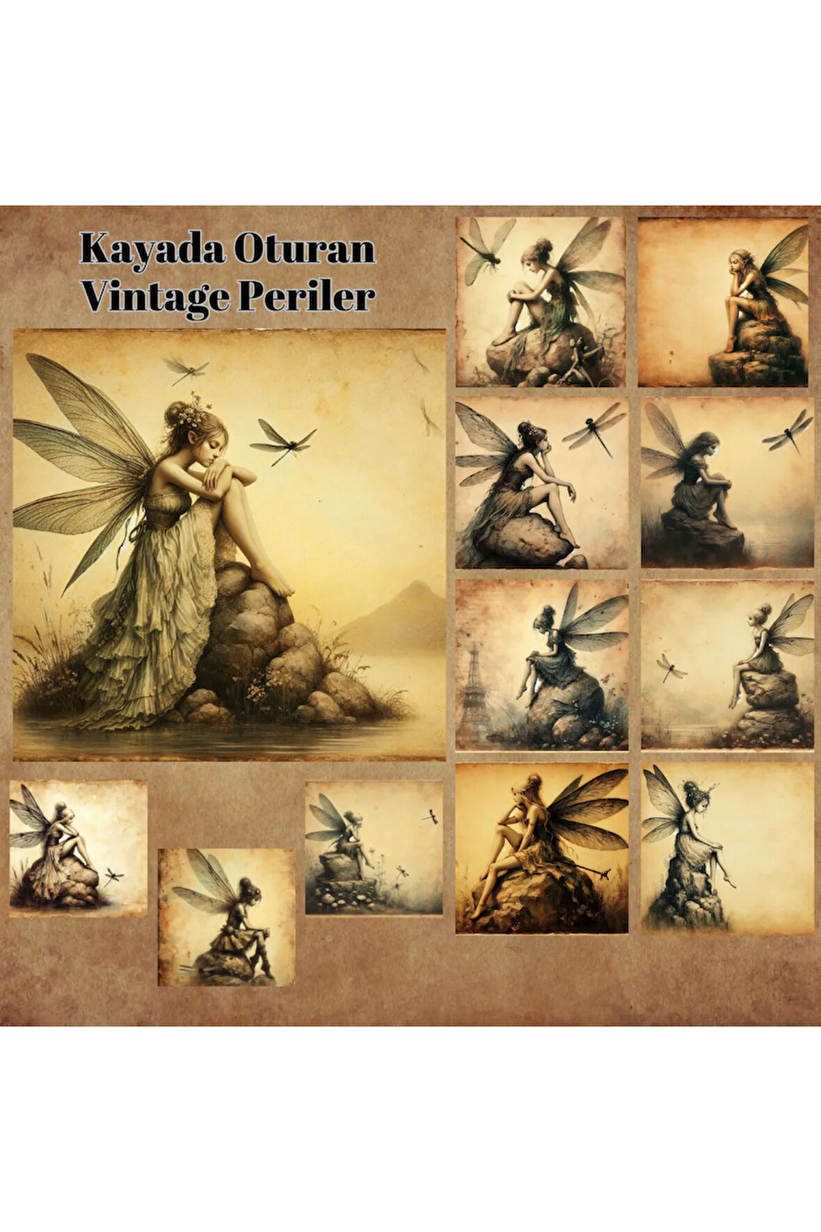Kayada Oturan Periler Vintage 12 Adet Scrapbook Bullet Journal Mat Planlayıcı Sticker Etiket Seti