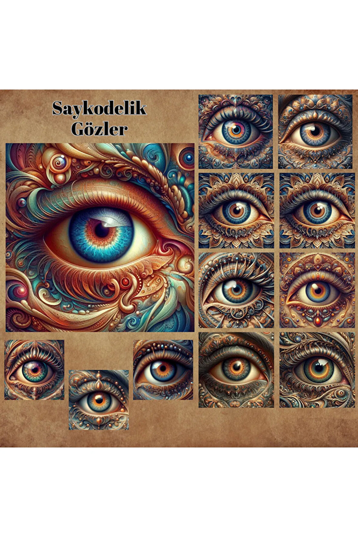 Saykodelik Gözler Vintage 12 Adet Scrapbook Bullet Journal Mat Planlayıcı Sticker Etiket Seti