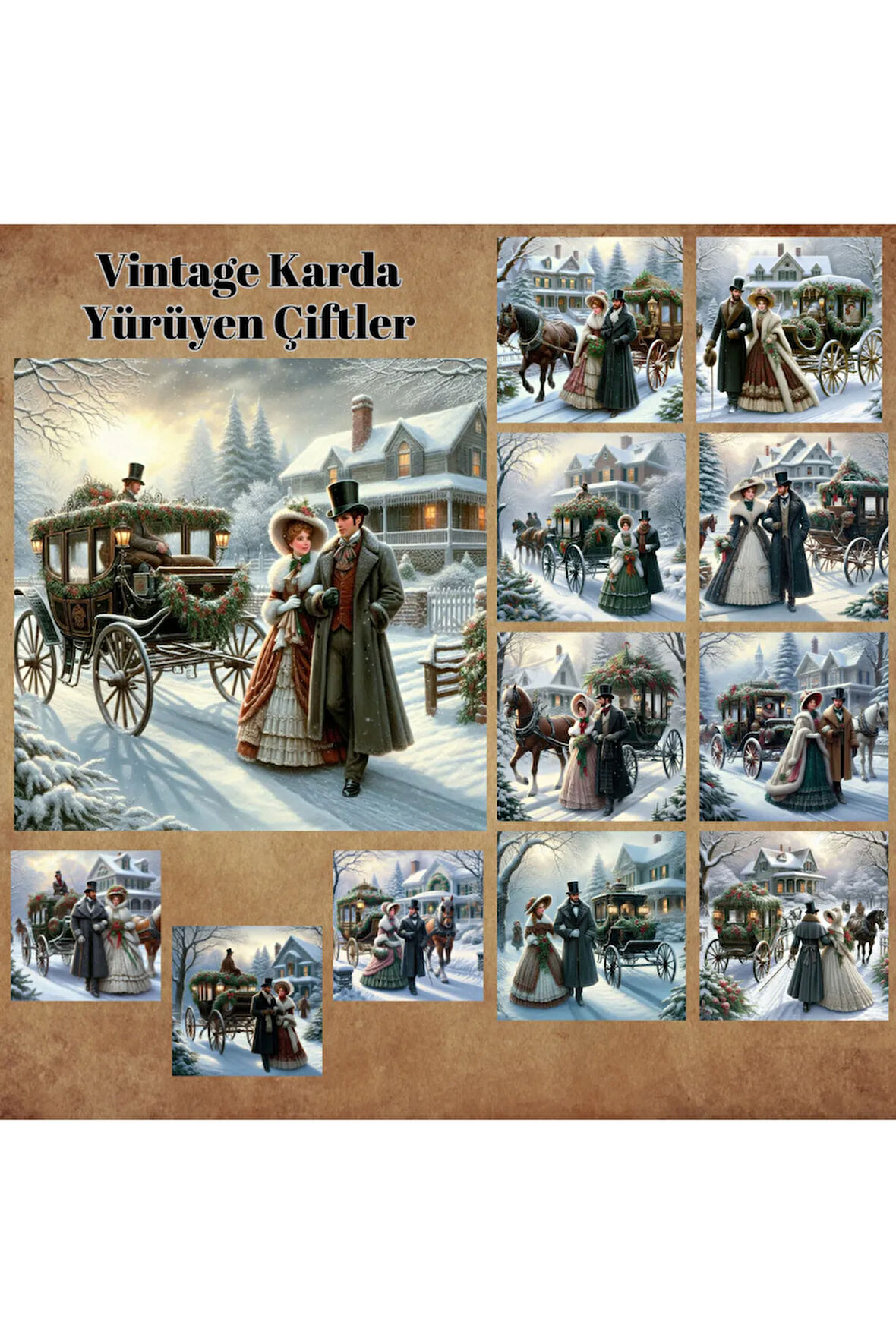 Karda Yürüyen Çiftler Vintage 12 Adet Scrapbook Bullet Journal Mat Planlayıcı Sticker Etiket Seti