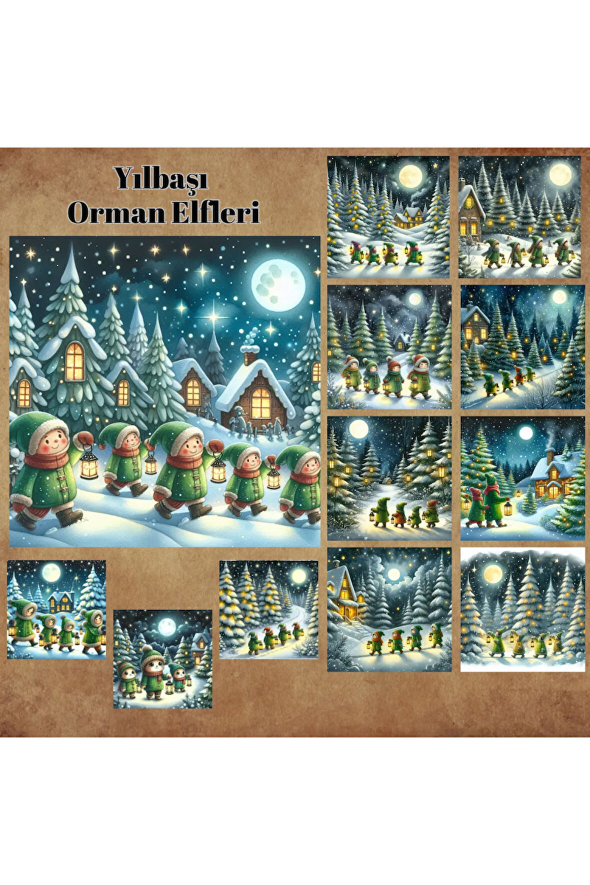 Yılbaşı Orman Elfleri Vintage 12 Adet Scrapbook Bullet Journal Mat Planlayıcı Sticker Etiket Seti