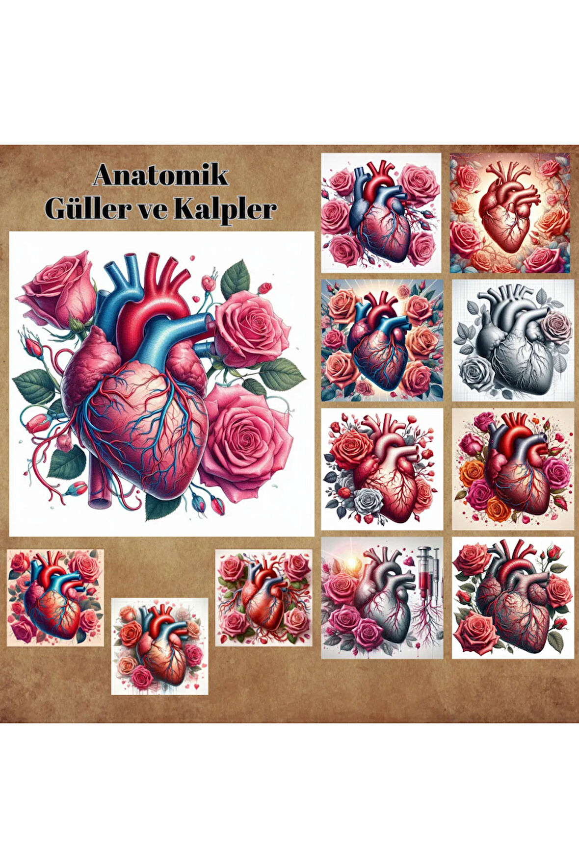Anatomik Kalpler ve Güller Vintage 12 Adet Scrapbook Bullet Journal Mat Planlayıcı Sticker Etiket