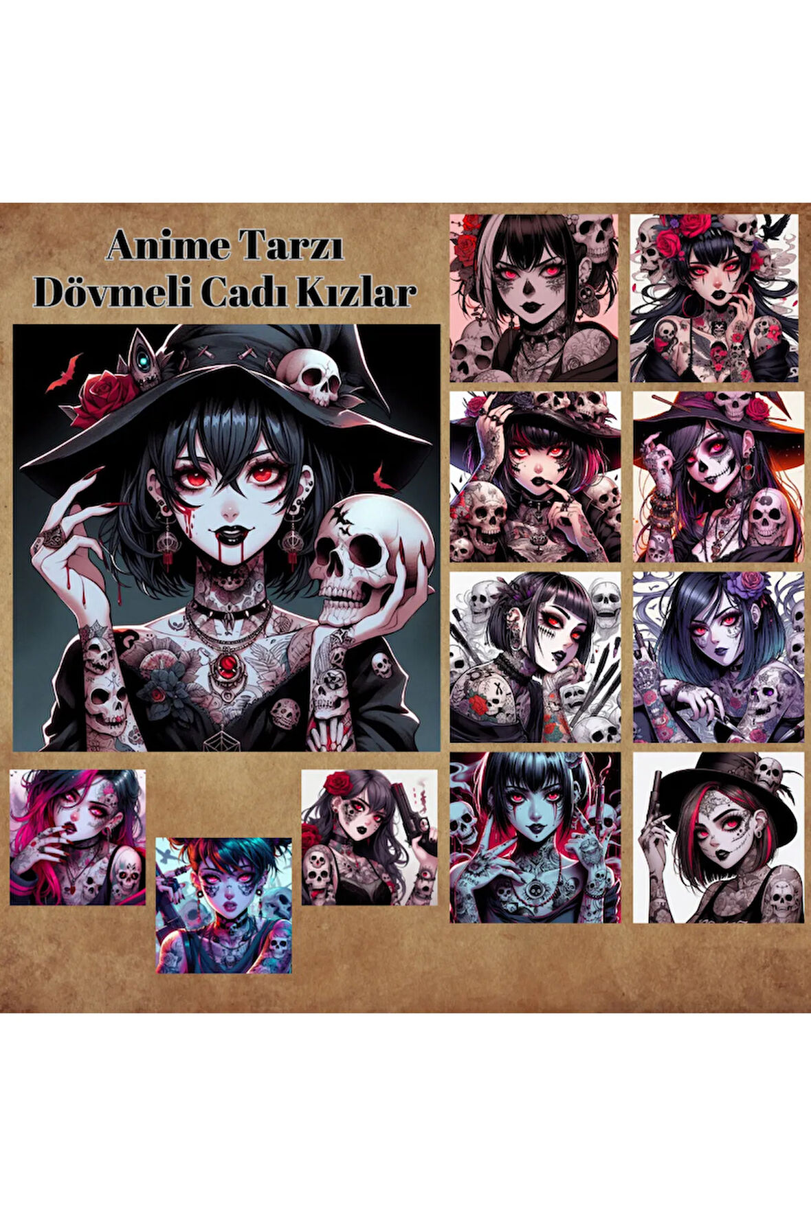 Anime Tarzı Dövmeli Cadı Kızlar 12 Adet Scrapbook Bullet Journal Mat Planlayıcı Sticker Etiket Seti