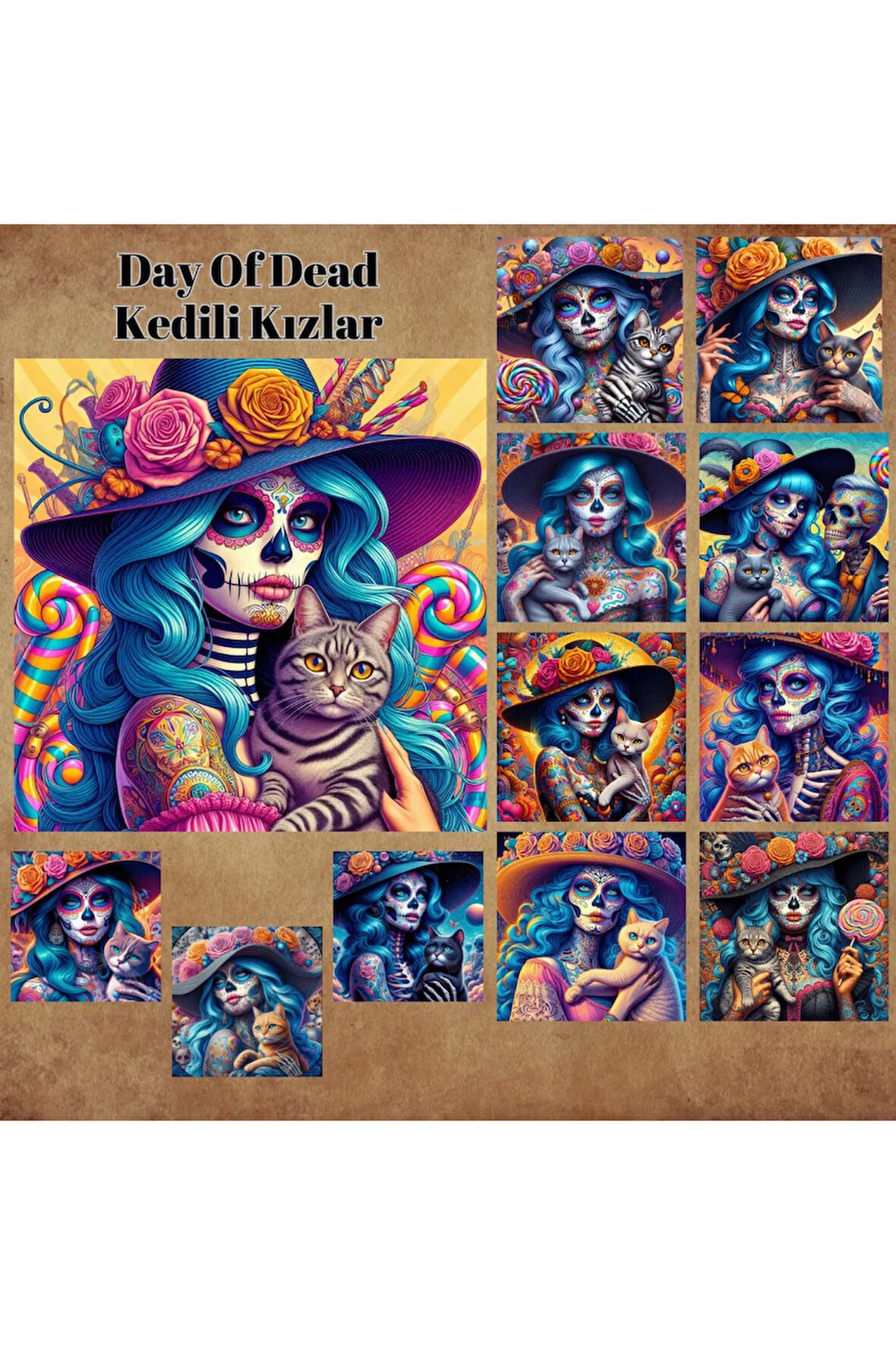 Day Of Dead Kedili Kızlar 12 Adet Scrapbook Bullet Journal Mat Planlayıcı Sticker Etiket Seti