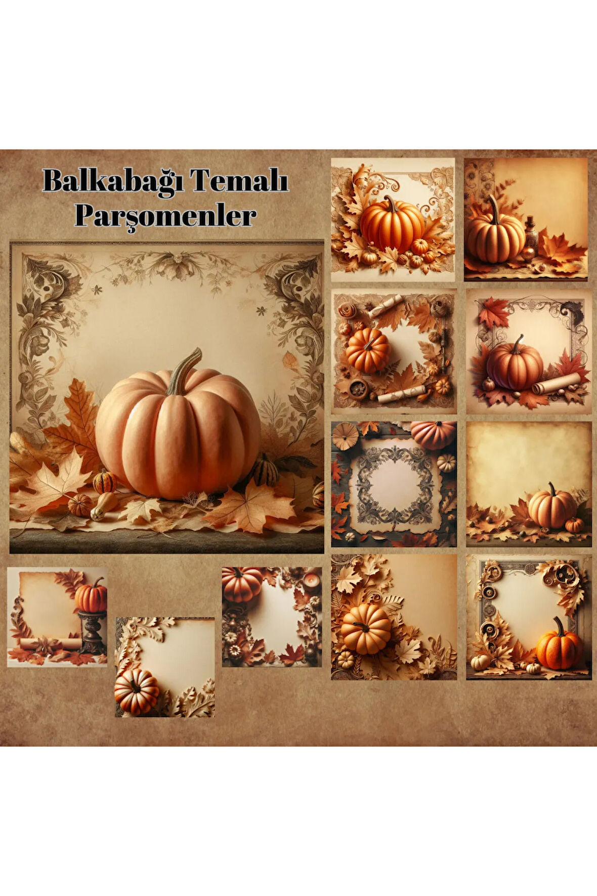 Balkabağı Temalı Parşomenler Vintage 12 Adet Scrapbook Bullet Journal Mat Planlayıcı Sticker Etiket