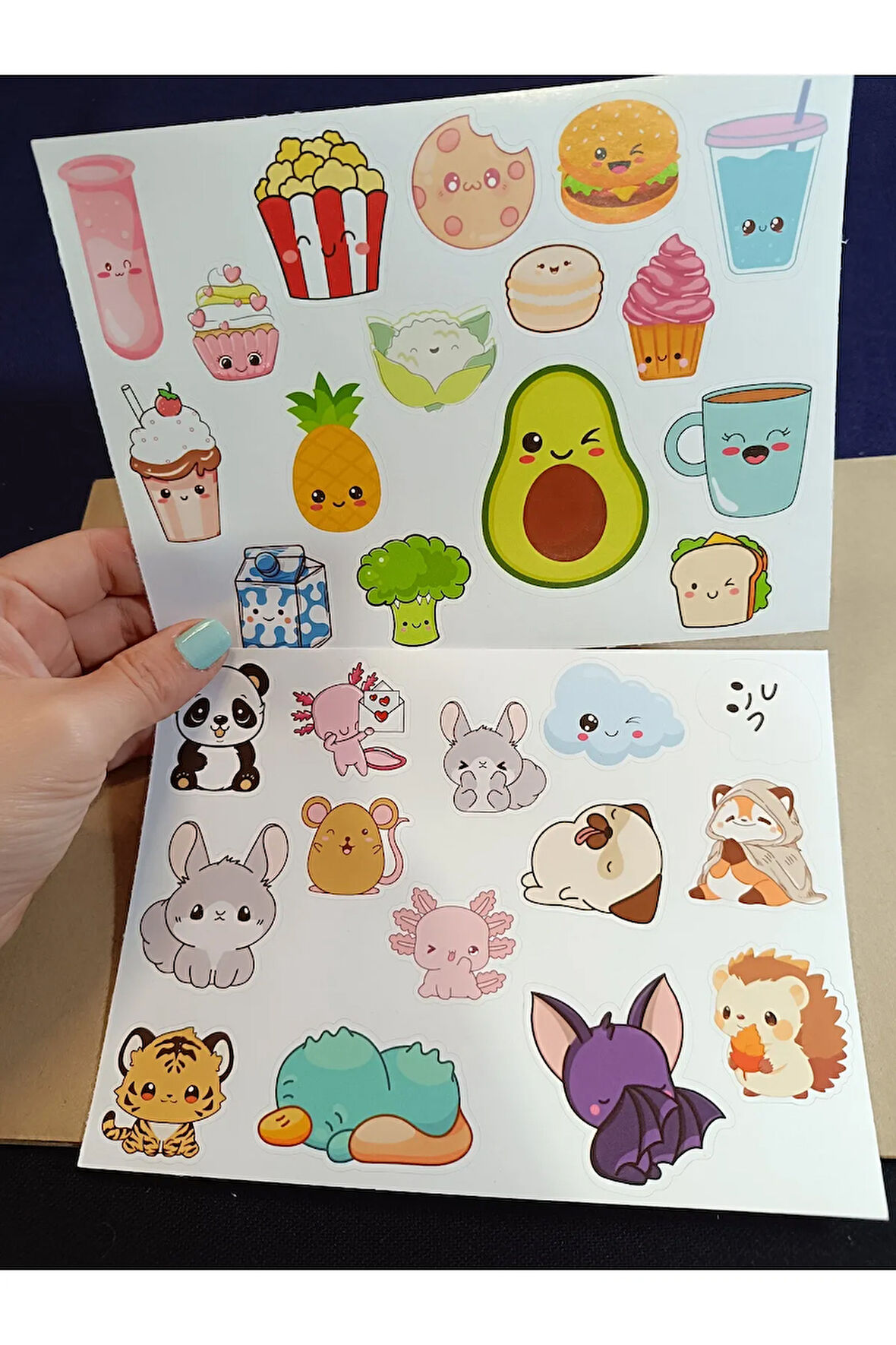 Pixel Cute Kawaii Sevimli Hayvanlar ve Yiyecekler Etiket Seti Laptop, Ipad, Defter, Kitap, Planlama