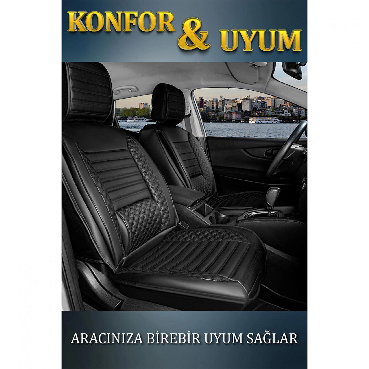 Peugeot Rifter 2019-2023 3 Tekli Uyumlu Lüx Deri Oto Koltuk Kılıfı Ön Arka Takım Safir TAM SİYAH