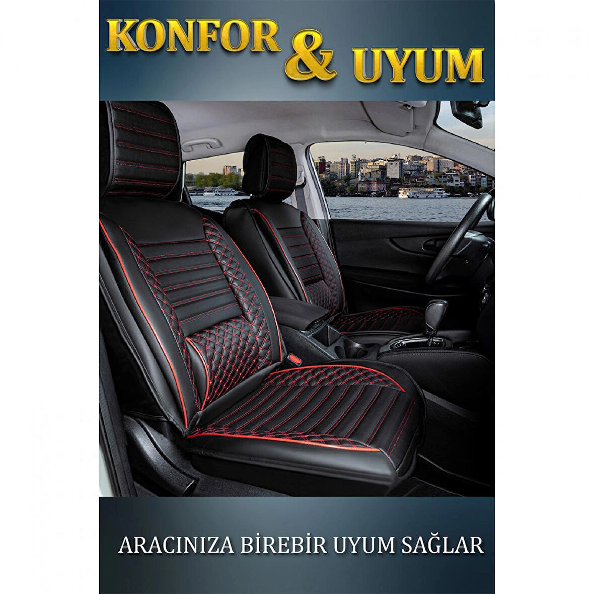 Peugeot Rifter 2019-2023 3 Tekli Uyumlu Lüx Deri Oto Koltuk Kılıfı Ön Arka Takım Safir SİYAH KIRMIZI