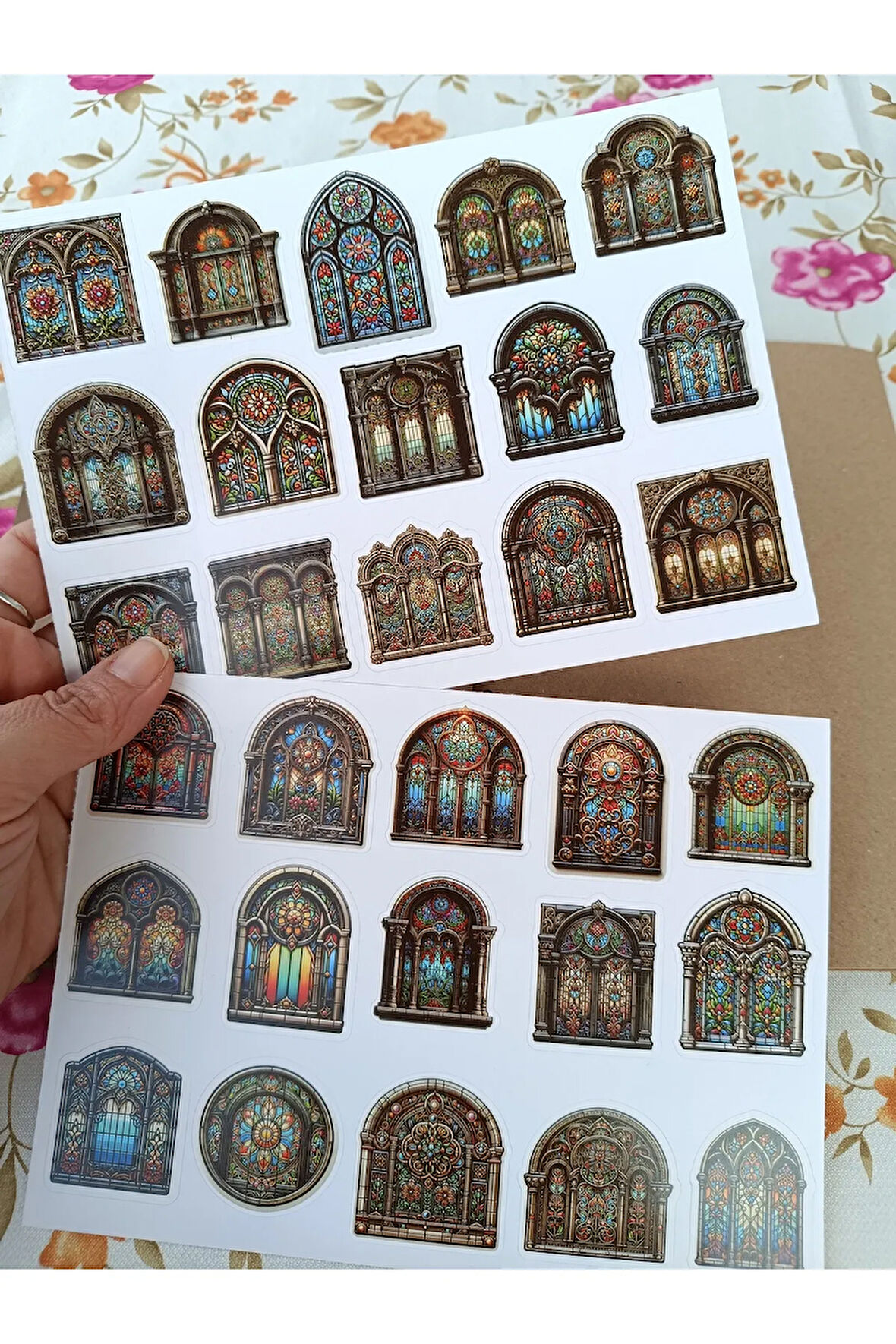Vintage Scrapbook Vitray Pencereler Etiket Seti, Bullet Journal, Planlayıcı Sticker Seti