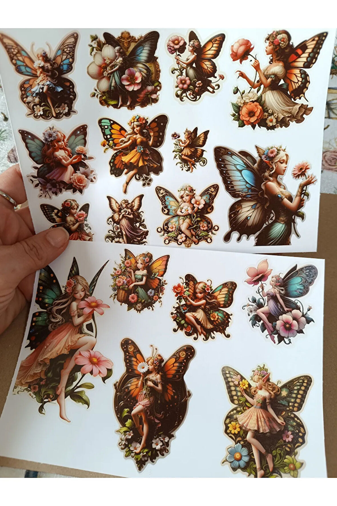 Vintage Scrapbook Çiçek Tutan Kelebek Periler Etiket Seti, Bullet Journal, Planlayıcı Sticker Seti