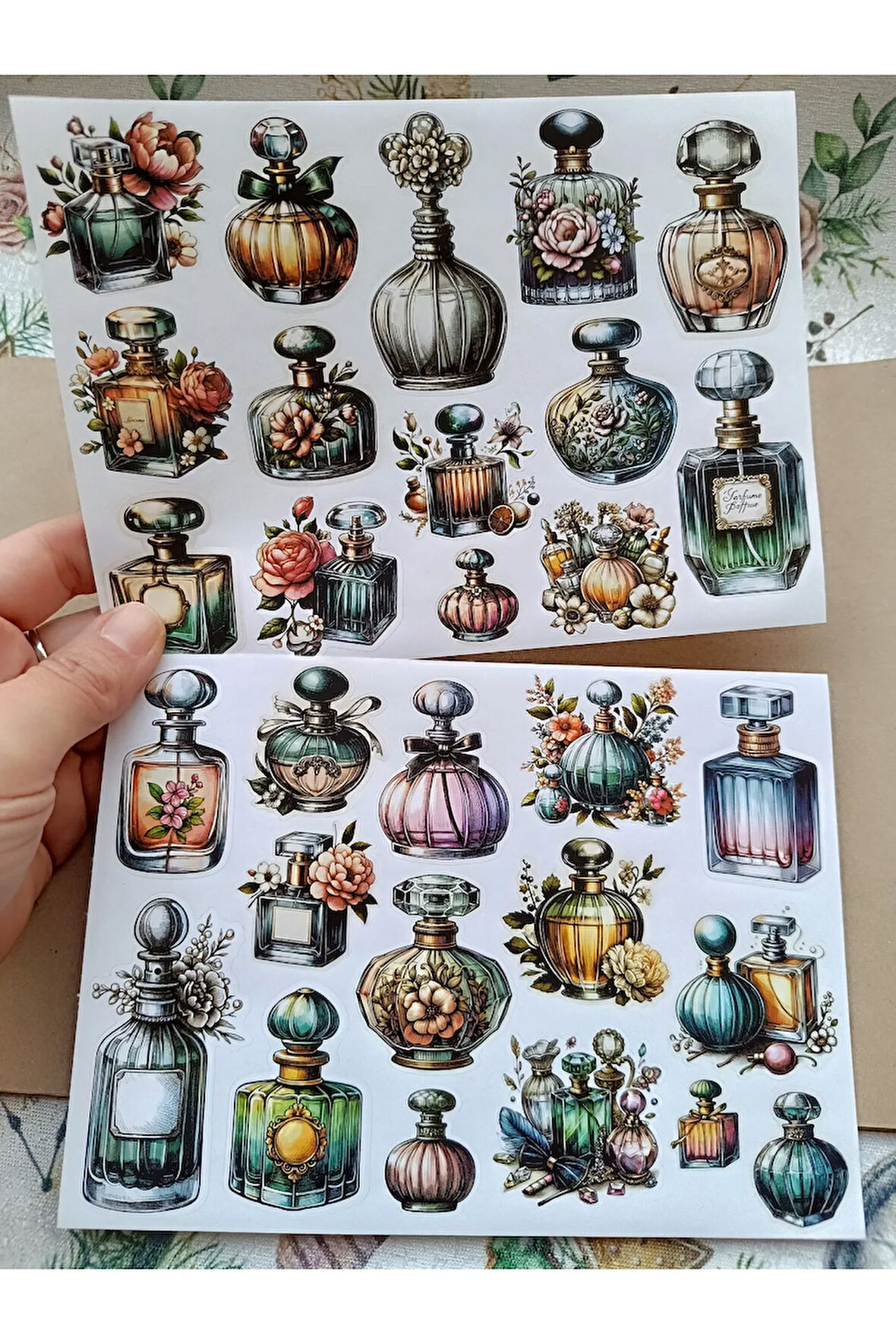 Vintage Scrapbook Victorian Parfüm Şişeleri Etiket Seti, Bullet Journal, Planlayıcı Sticker Seti
