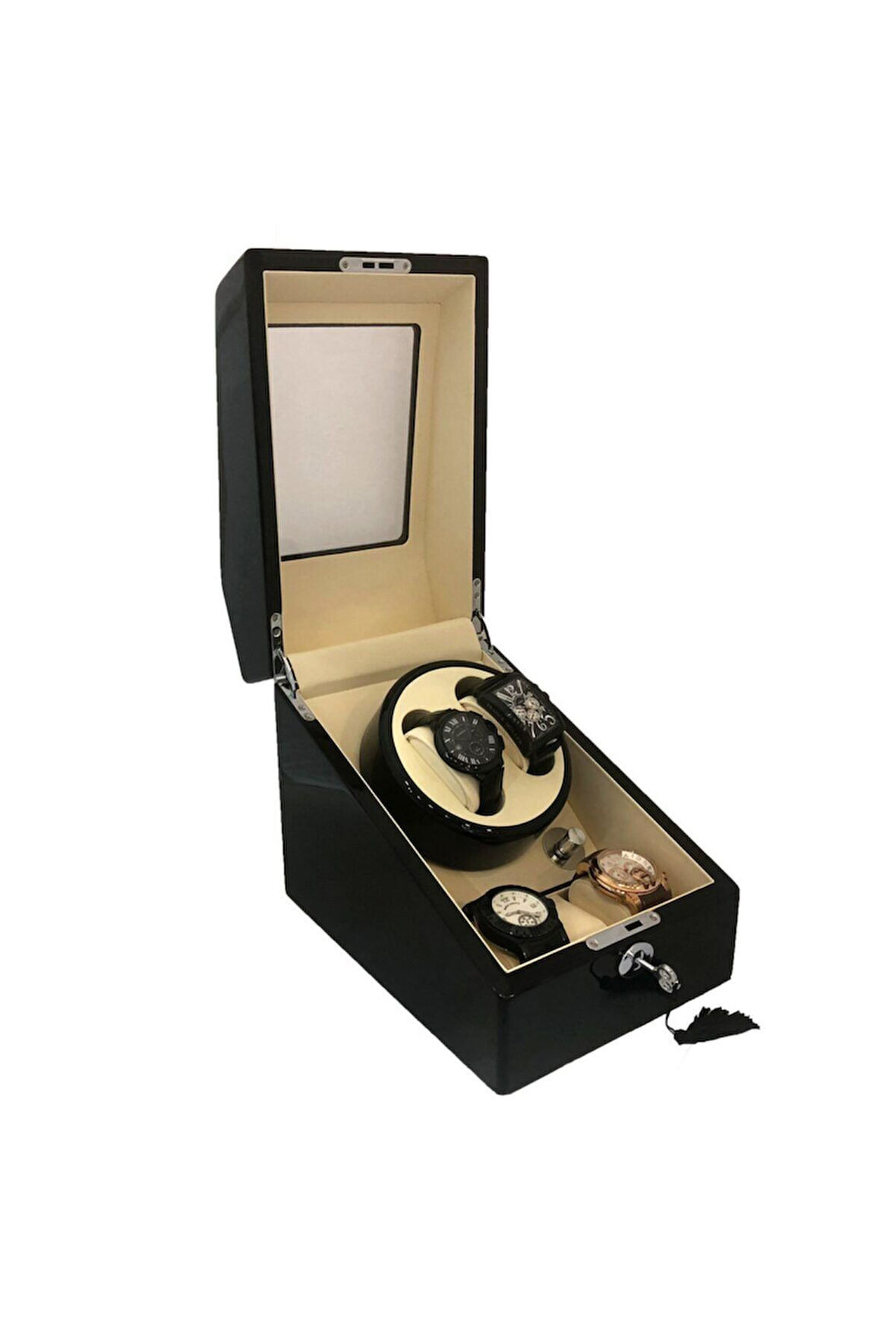 Otomatik Saat Kurma Kutusu 2 3 Bw Piano Black Kaplama Led Işık Sistemli