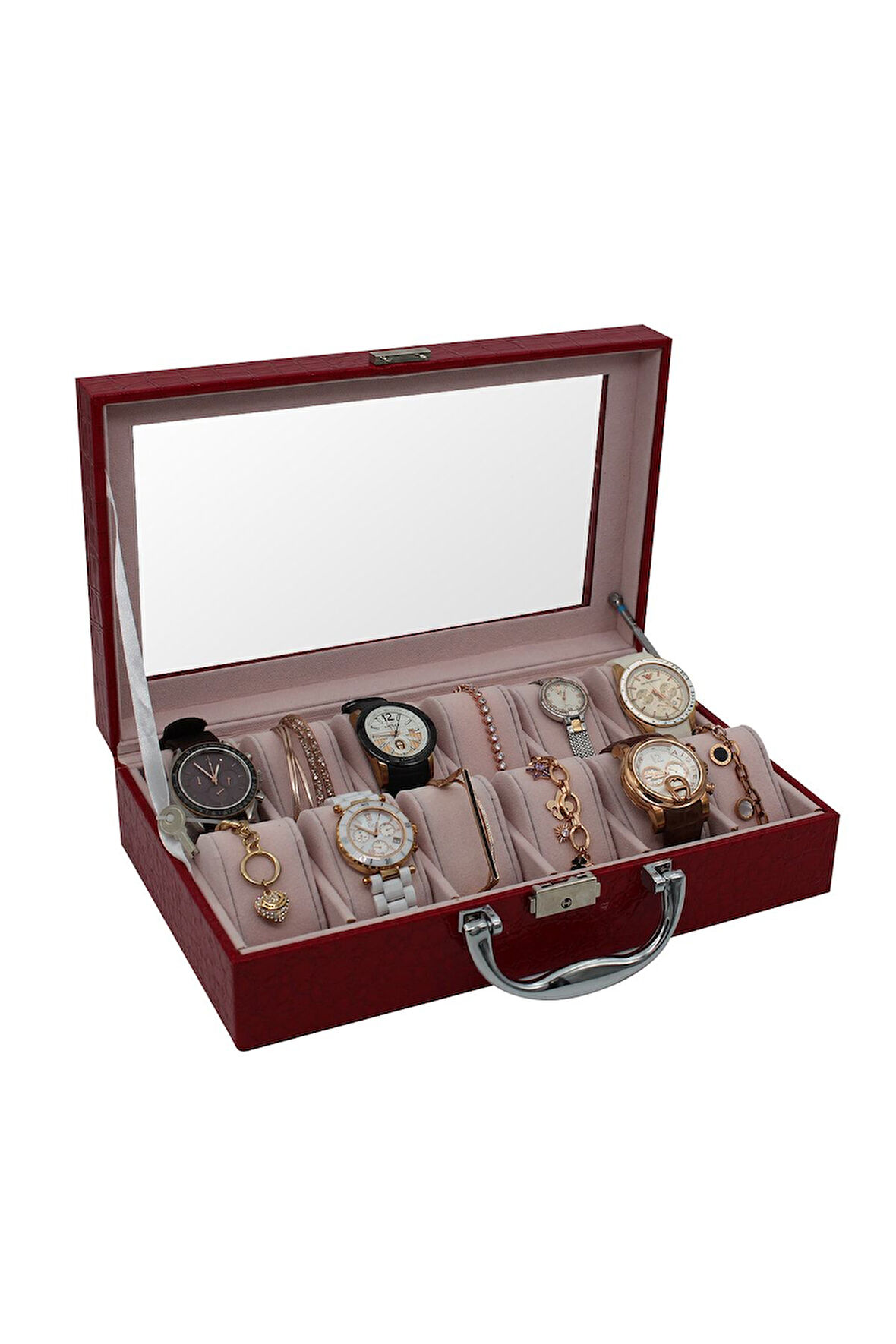 Saat Çantası Ithal 12'li Camlı Rugan Kırmızı