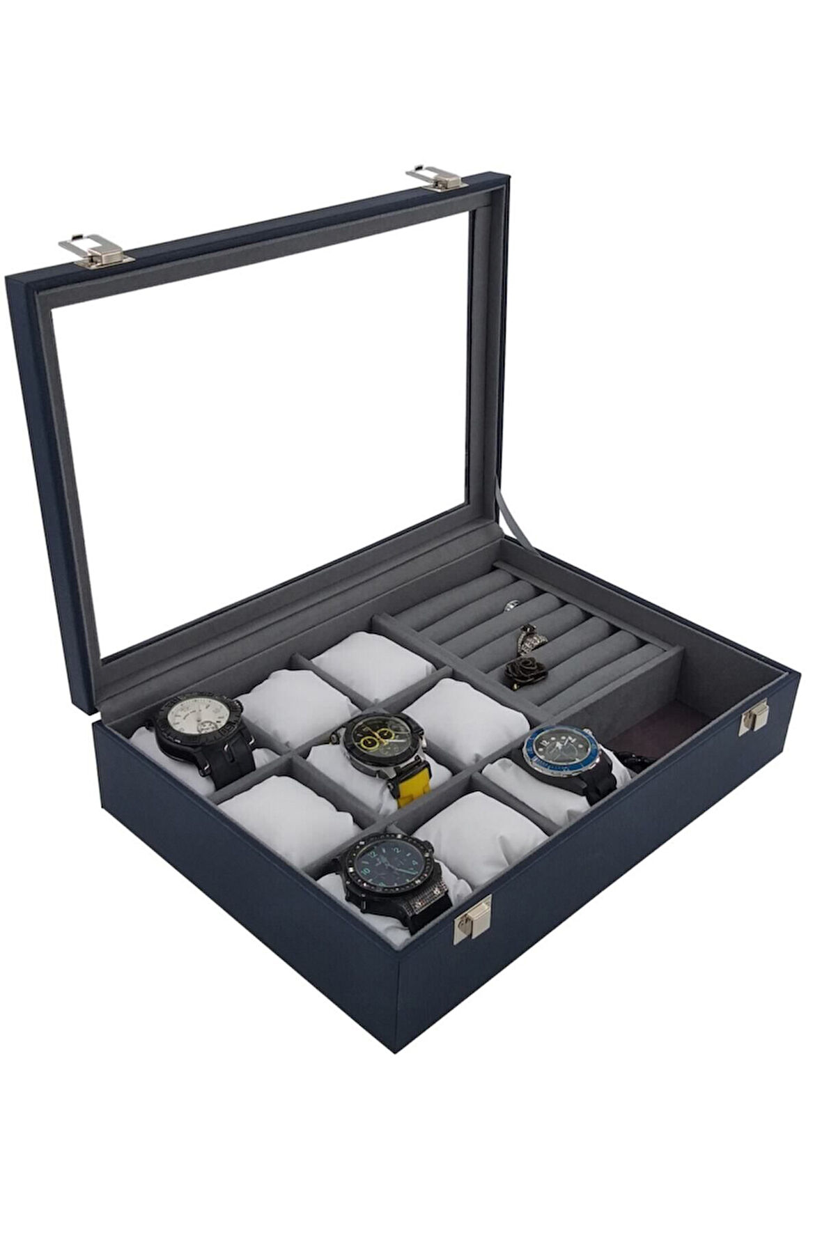 Saat Kutusu 9'lu Takı Bölmeli Lacivert Kroko