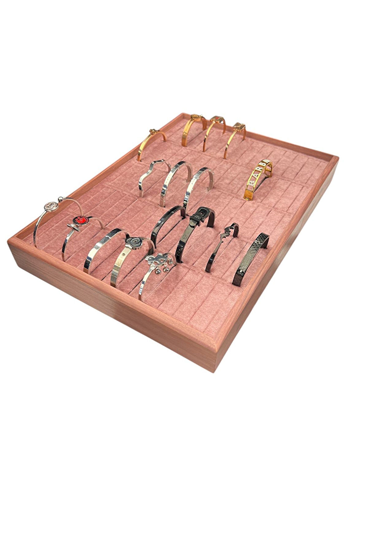 Kelepçe Bilezik Teşhir Tablasi Ahşap Çerçeveli (34,5x24,5x4,5cm) Pembe