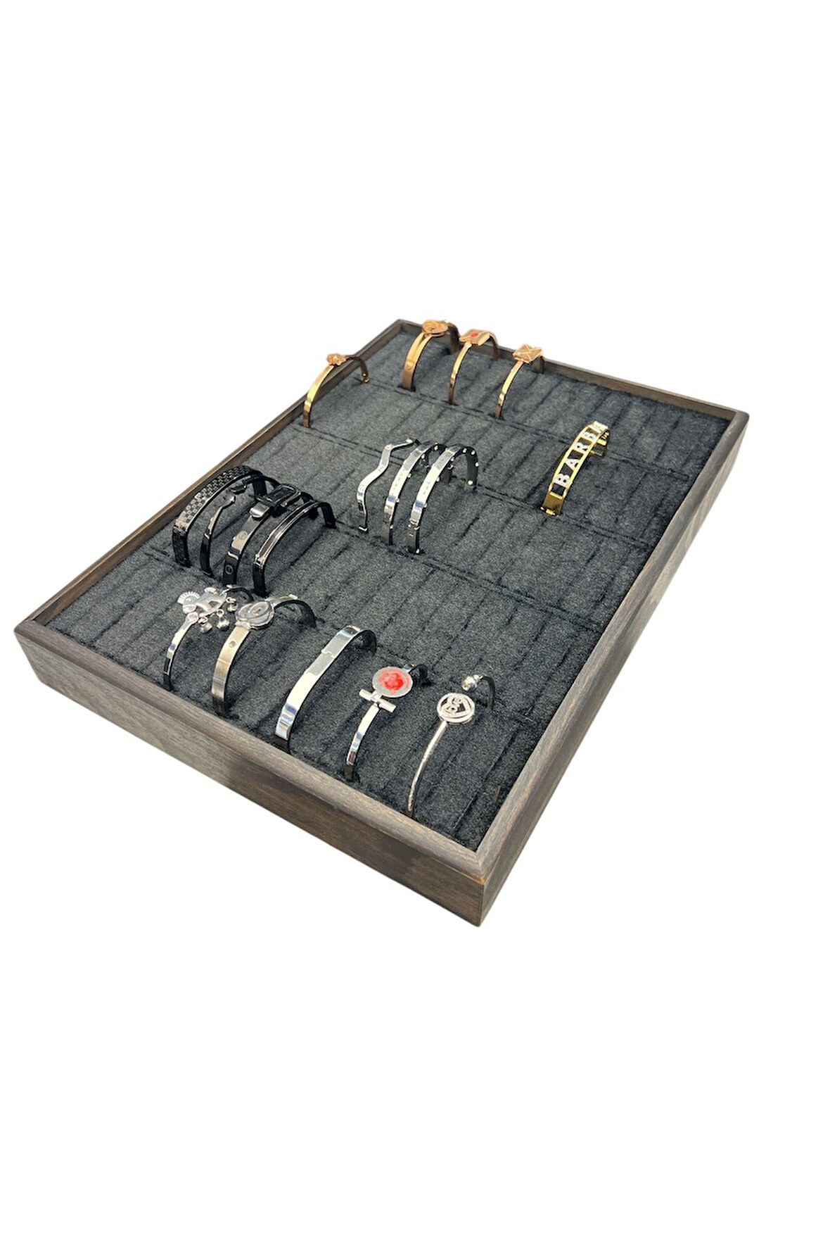 Kelepçe Bilezik Tablasi Ahşap Çerçeveli (34,5x24,5x4,5cm) Yakma Siyah
