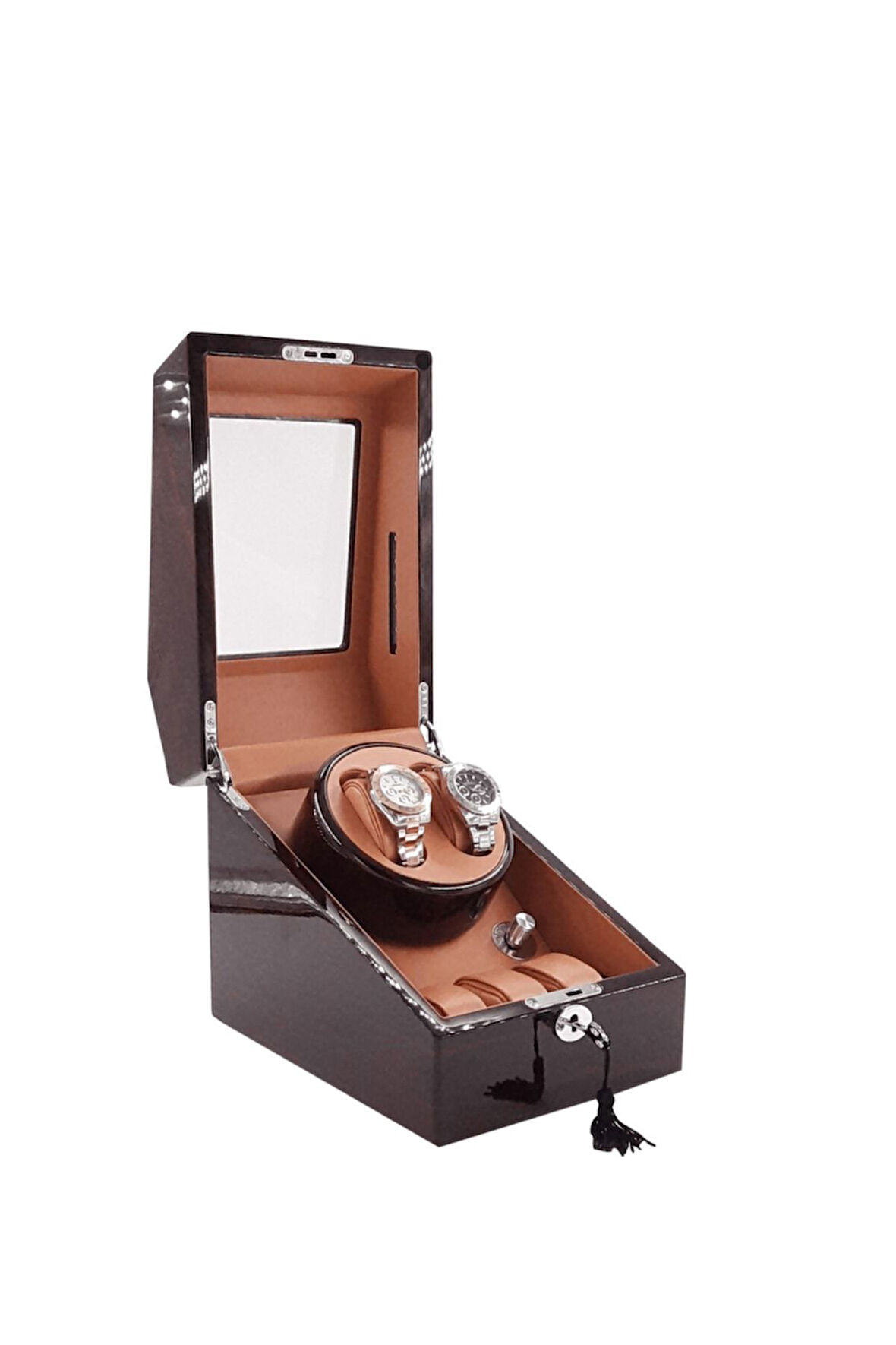 Otomatik Saat Kurma Kutusu, Watch Winder Piano Brown Led Sistemli 2 3