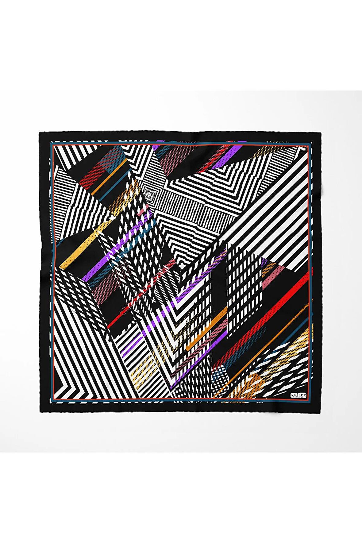 Akipek - İpek Twill Eşarp - Çarpaz Çizgili Geometrik Desen