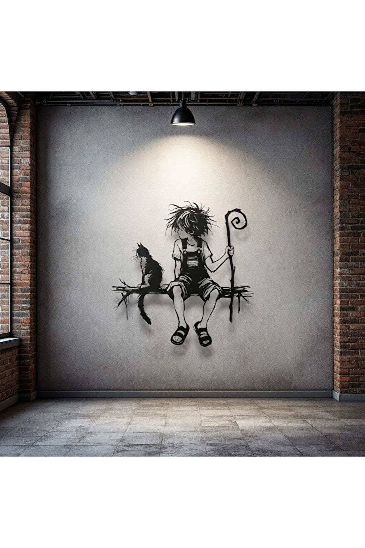 Kedi ve Çocuk Metal Duvar Dekoru – Modern Sanatsal Tasarım