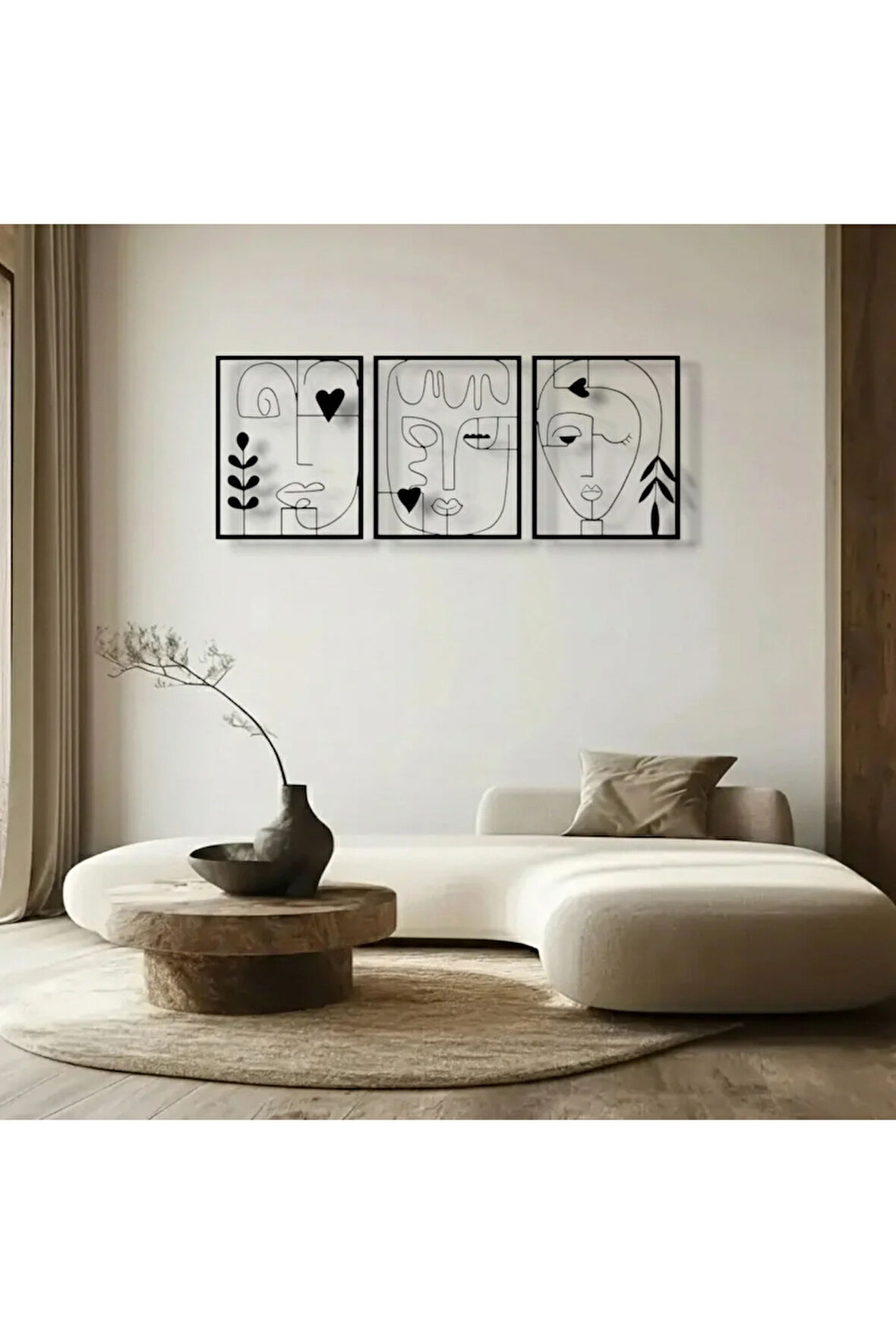 Soyut Yüz Figürü 3 Parça Metal Duvar Dekoru – Modern Minimalist Sanat
