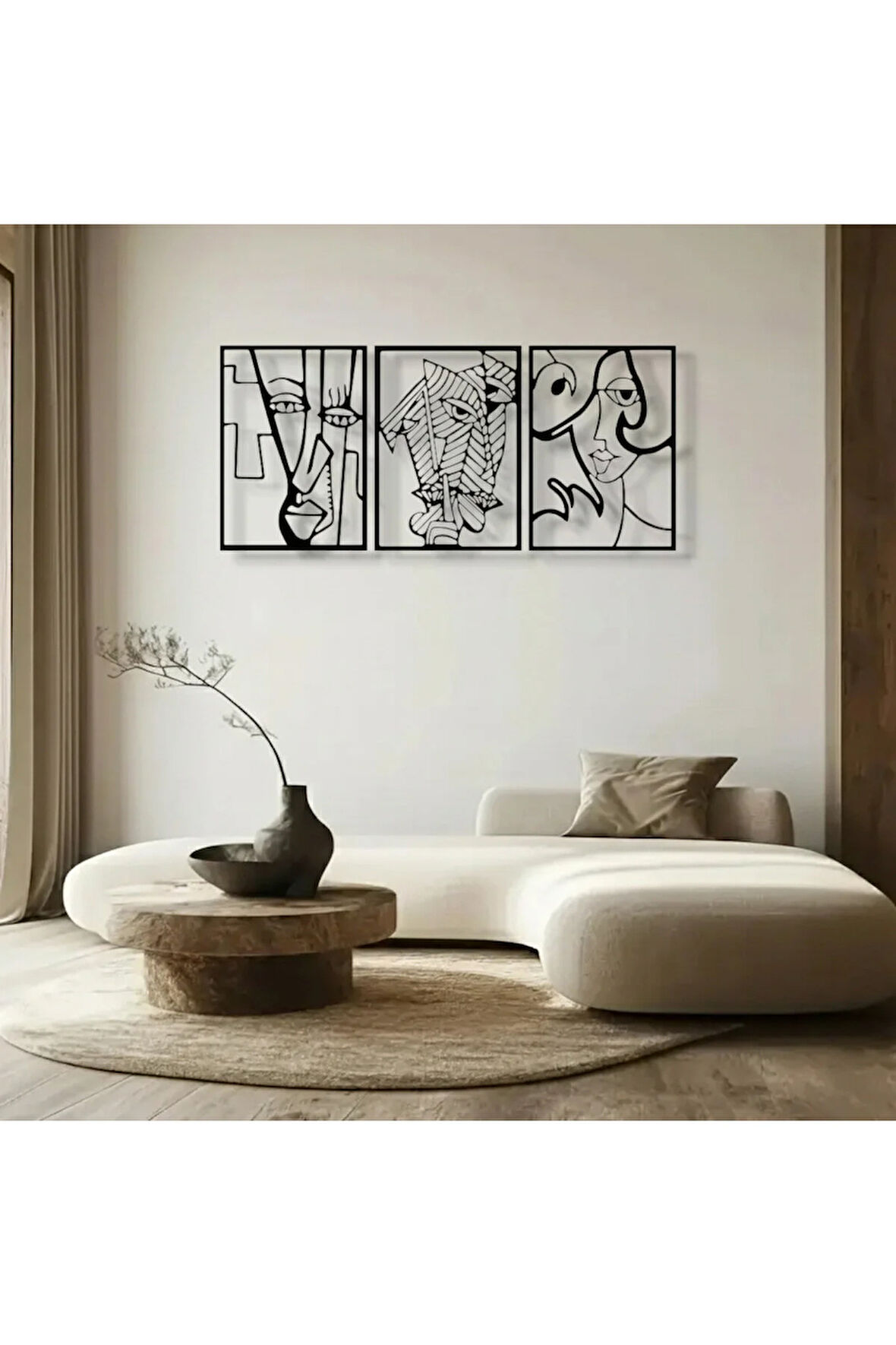 Soyut Yüz Figürü 3 Parça Metal Duvar Dekoru – Picasso Tarzı Modern Sanat