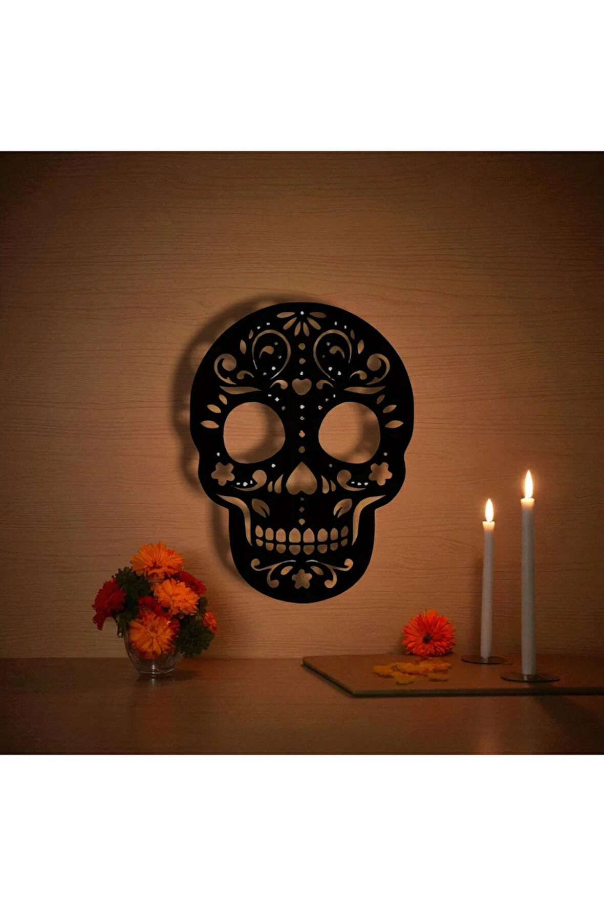 Metal Duvar Dekoru Kafatası Modeli – Gotik Halloween Ev ve Ofis Aksesuarı