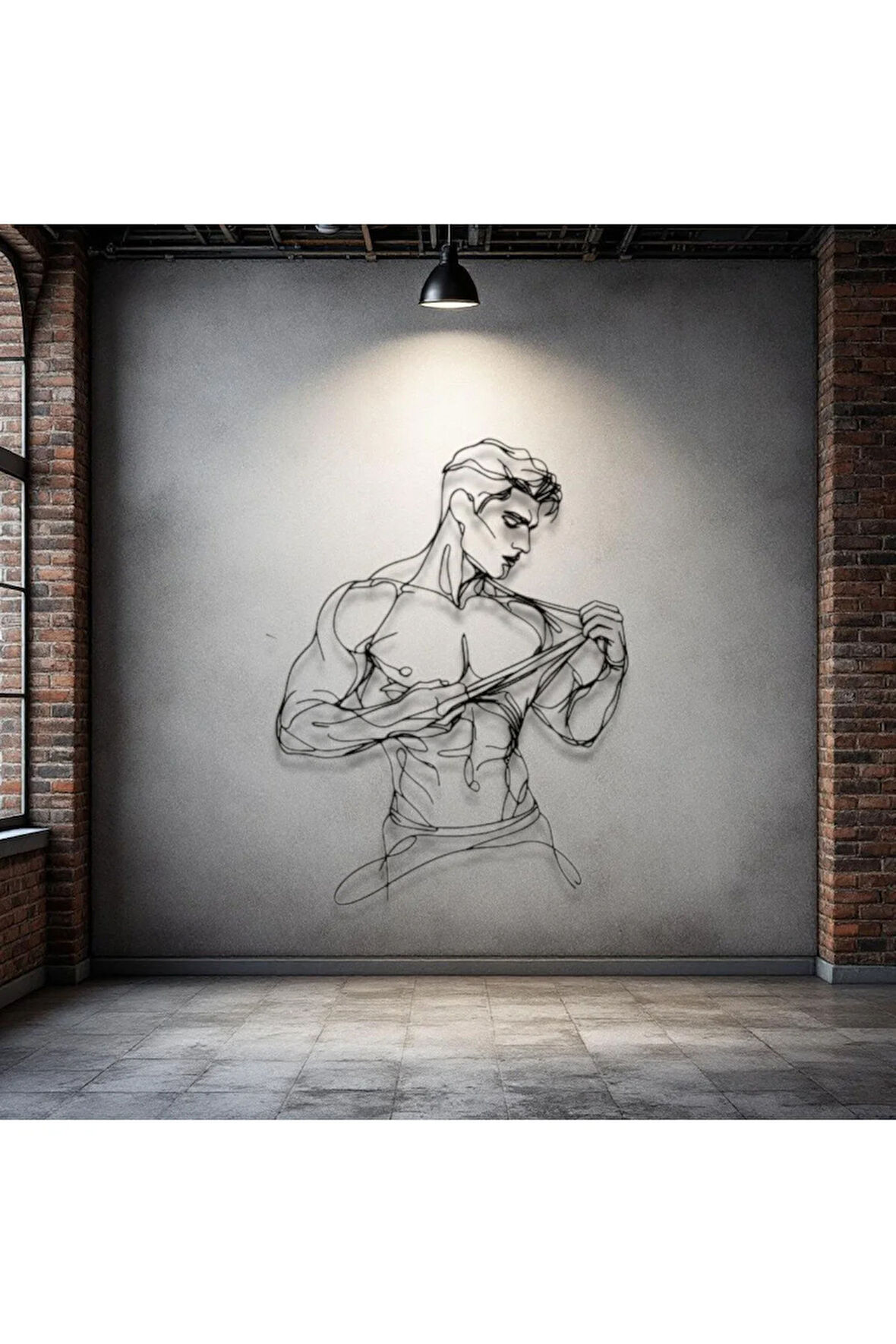 Fitness Erkek Figürü Metal Duvar Dekoru – Kaslı Vücut Modern Sanat Tasarımı