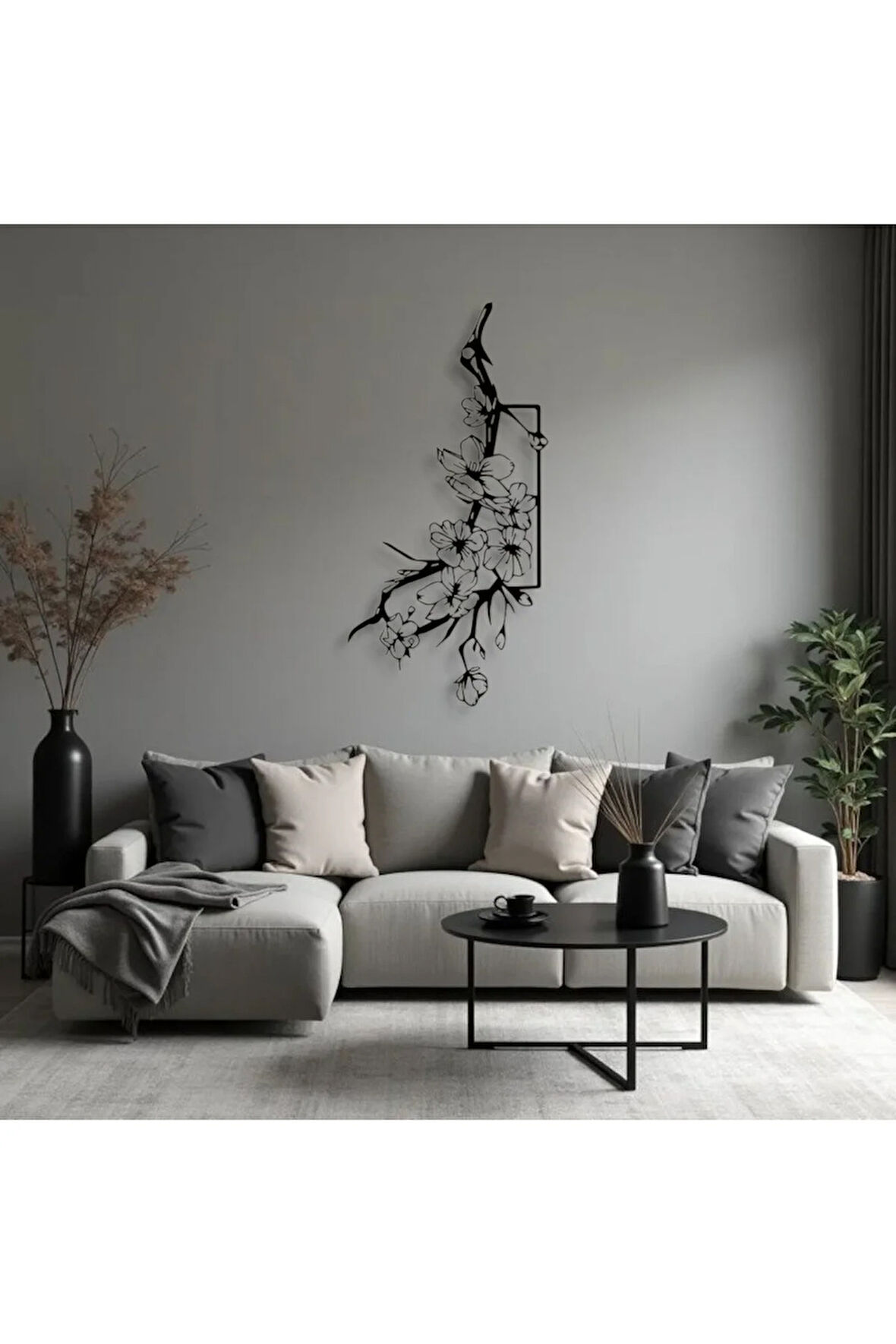 Metal Çiçek Dalı Duvar Dekoru – Modern Minimalist Metal Tablo Ev Ofis Salon Antre Aksesuarı
