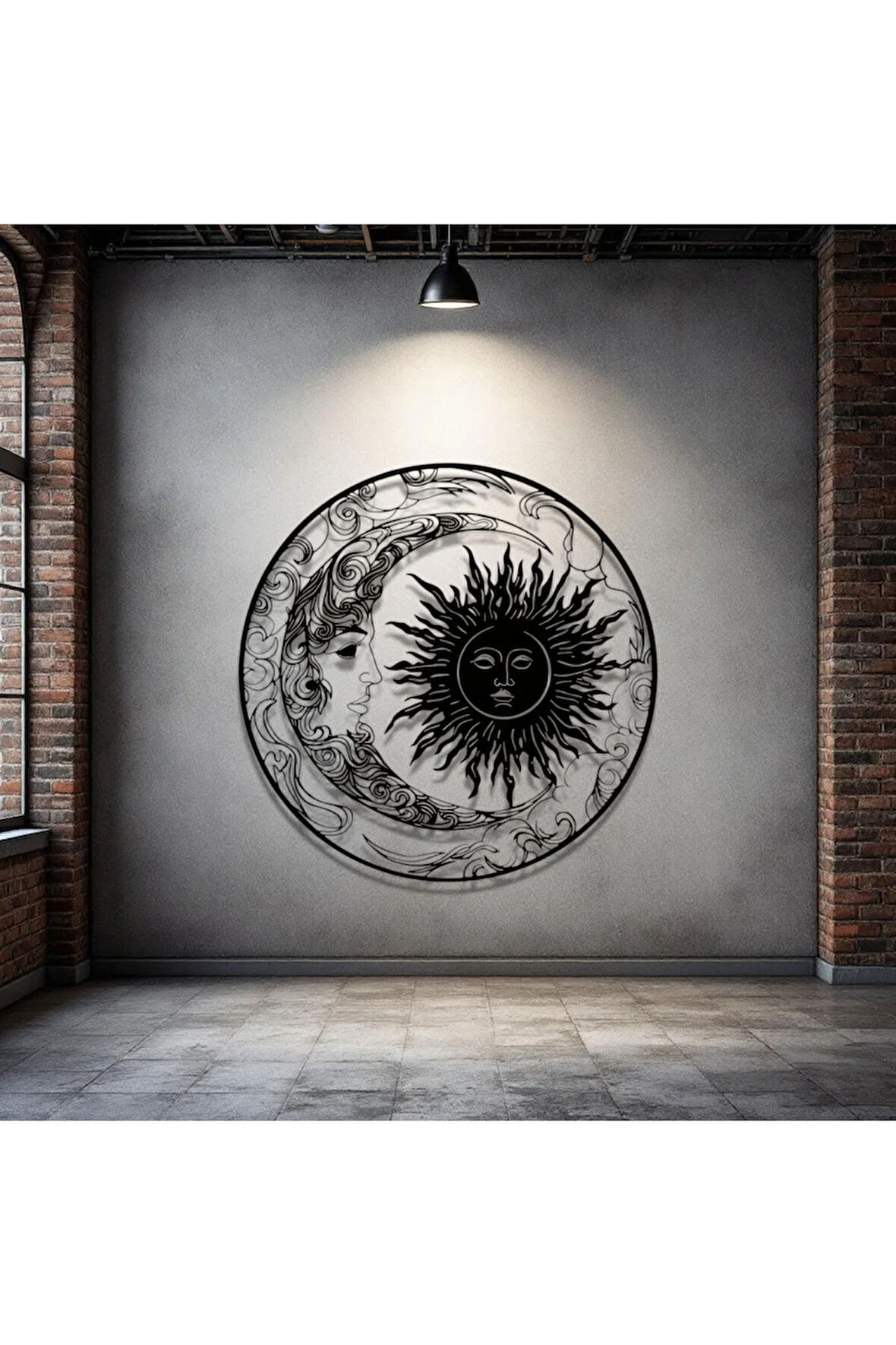 Metal Güneş Ay Duvar Dekoru – Modern Minimalist Metal Tablo Salon Antre Ofis Ev Dekorasyon