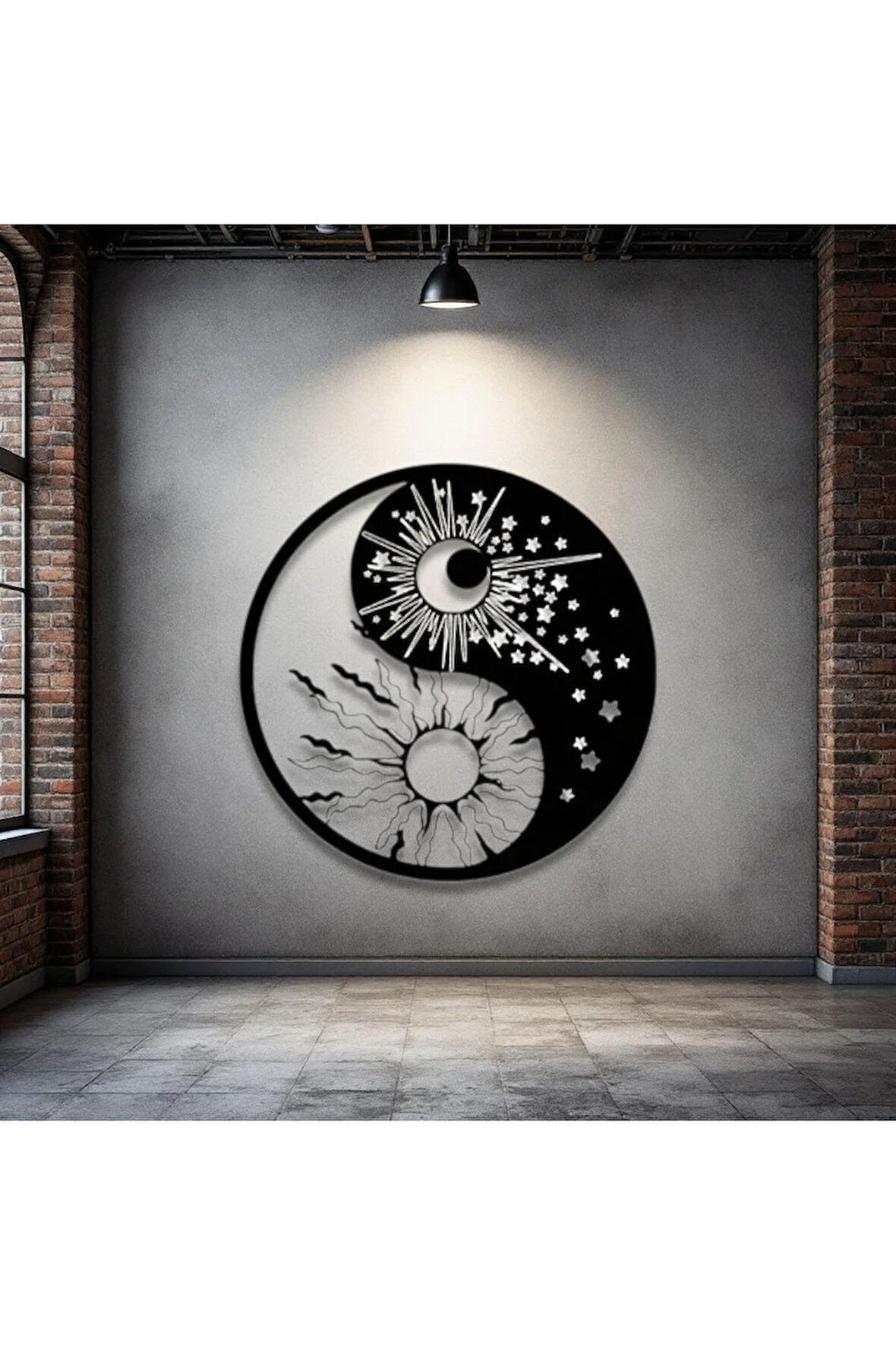 Güneş ve Ay Yin Yang Metal Tablo – 3D Gölgeli Denge Temalı Modern Duvar Dekoru