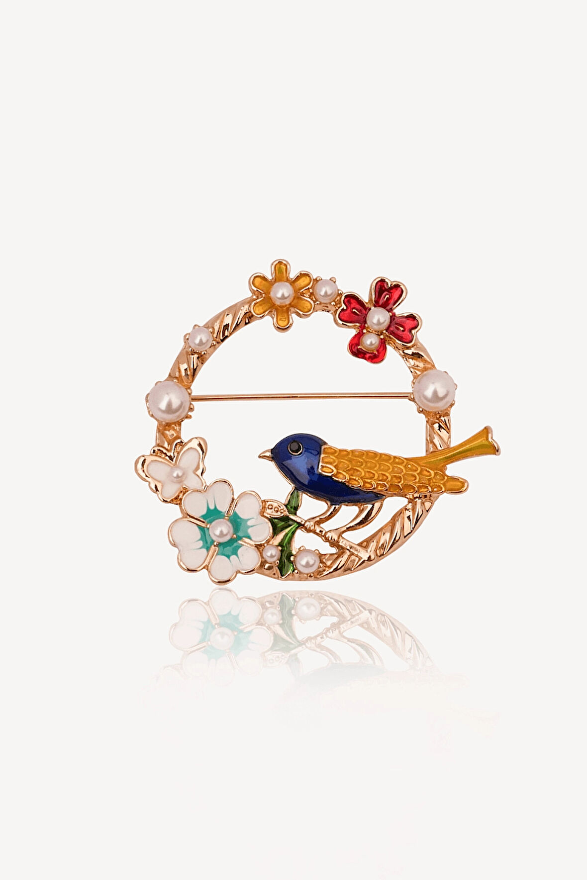 Kuş Broş İnci Detaylı